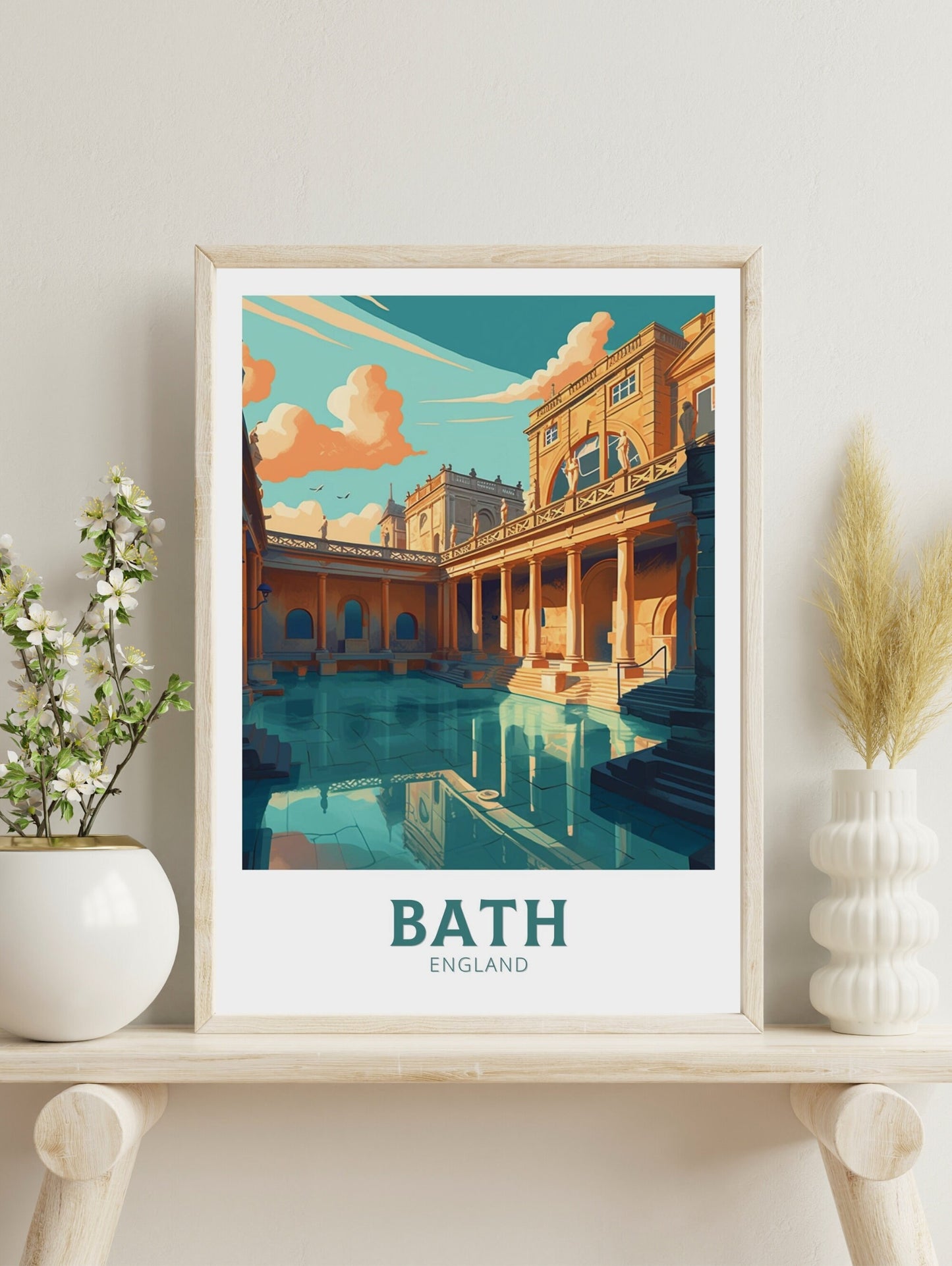 Bath Travel Poster | Bath Print | Bath England Illustration | Bath UK Wall Art | Roman baths Print | City Poster | City Illustration ID 145