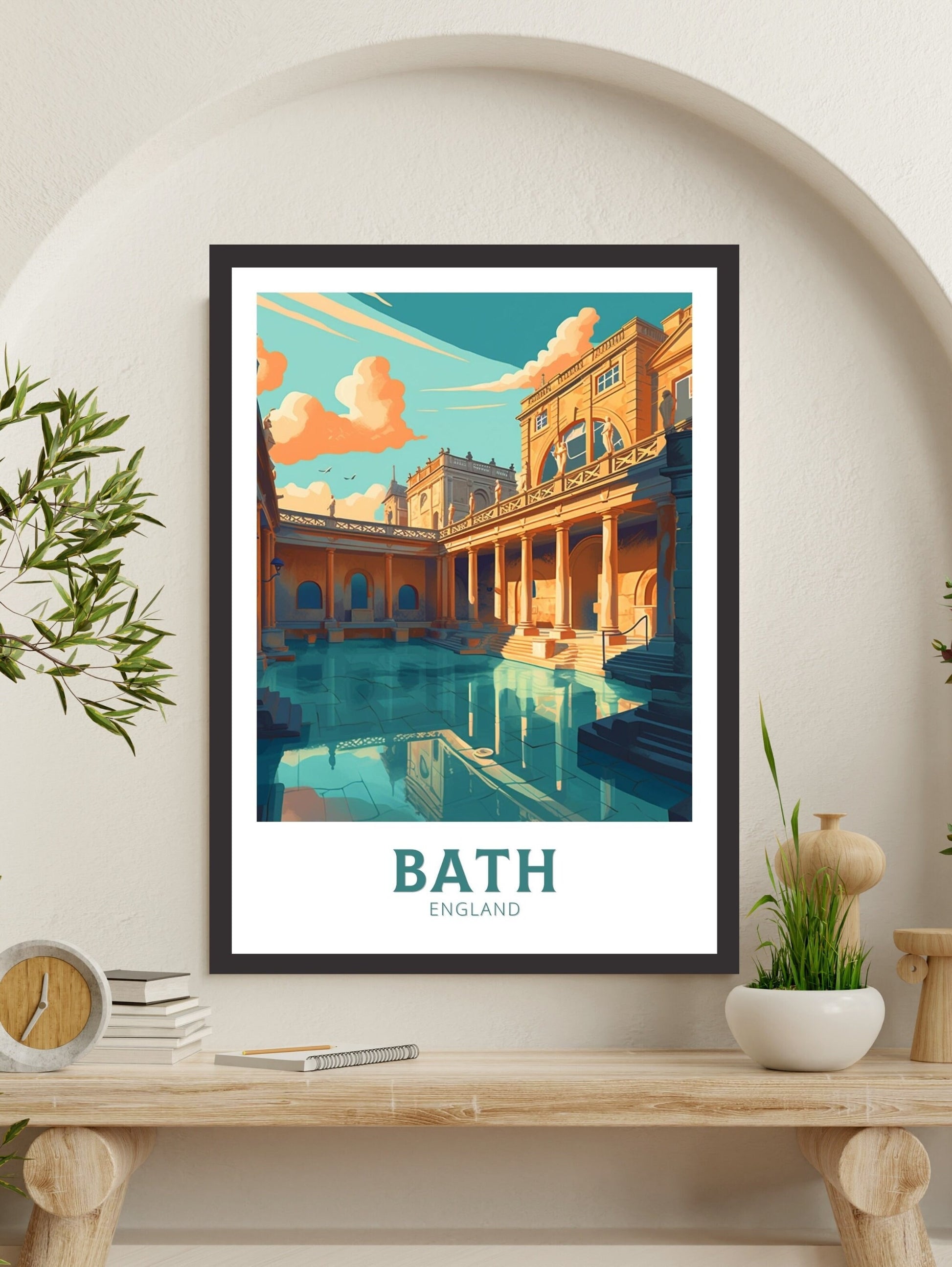 Bath Travel Poster | Bath Print | Bath England Illustration | Bath UK Wall Art | Roman baths Print | City Poster | City Illustration ID 145