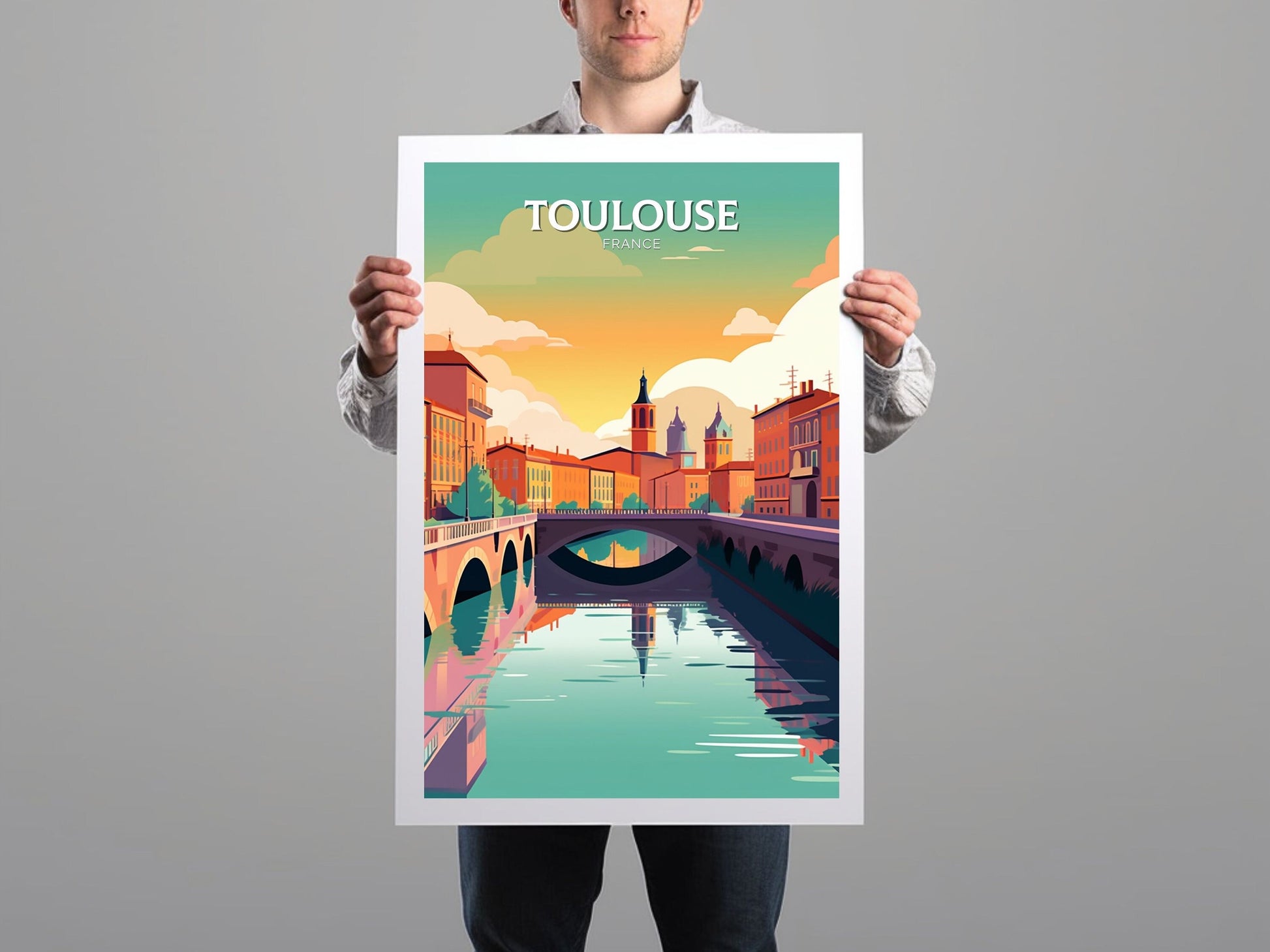 Toulouse Print | Toulouse Poster | Toulouse Wall Art | France Travel Poster | Toulouse Illustration | Cityscape | Toulouse | ID 086