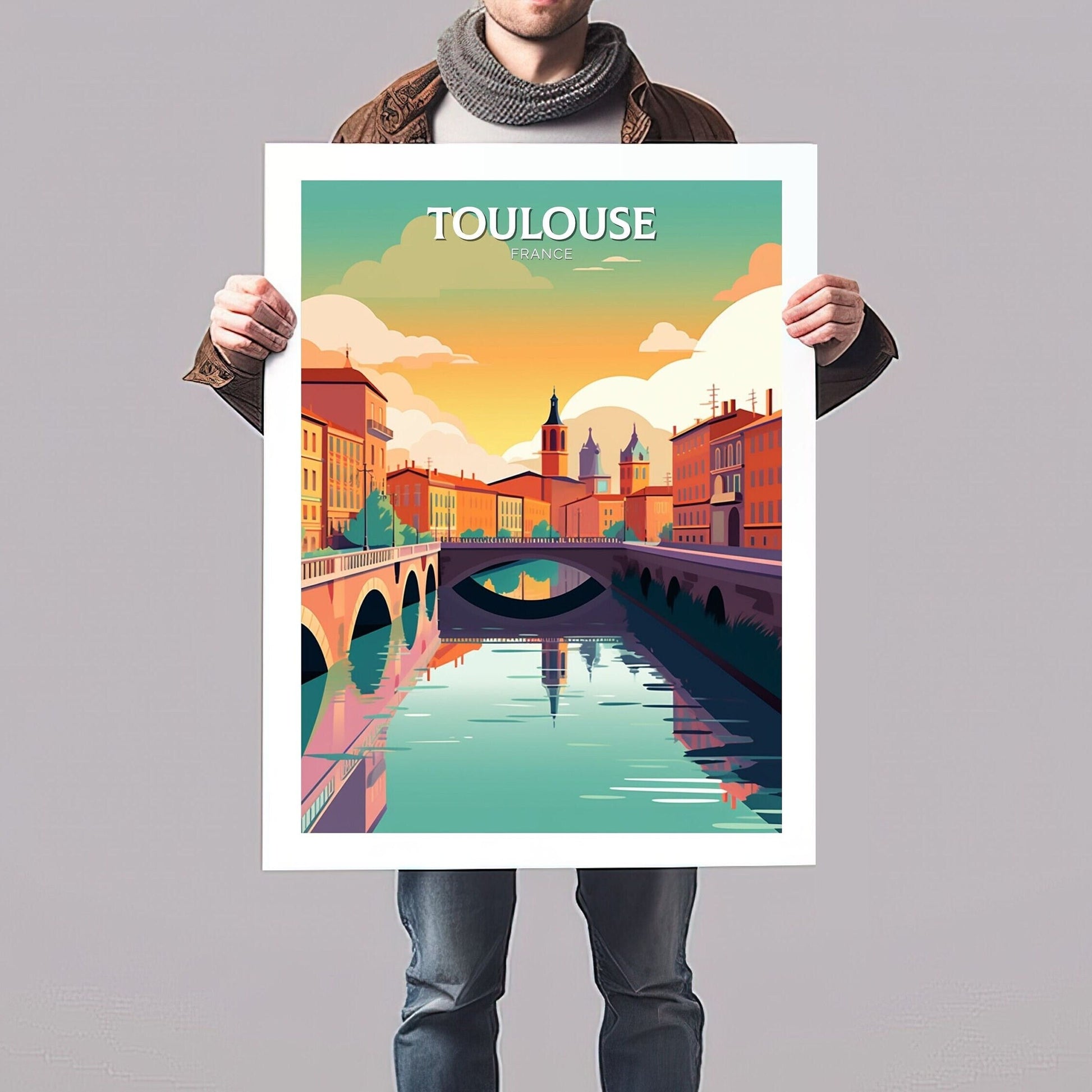 Toulouse Print | Toulouse Poster | Toulouse Wall Art | France Travel Poster | Toulouse Illustration | Cityscape | Toulouse | ID 086