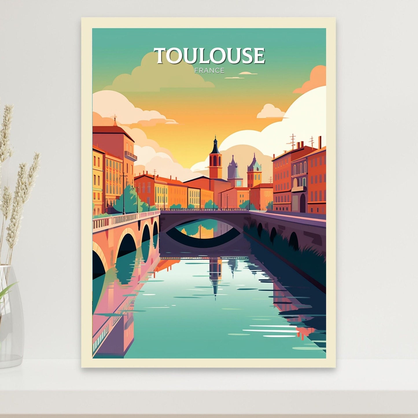 Toulouse Print | Toulouse Poster | Toulouse Wall Art | France Travel Poster | Toulouse Illustration | Cityscape | Toulouse | ID 086