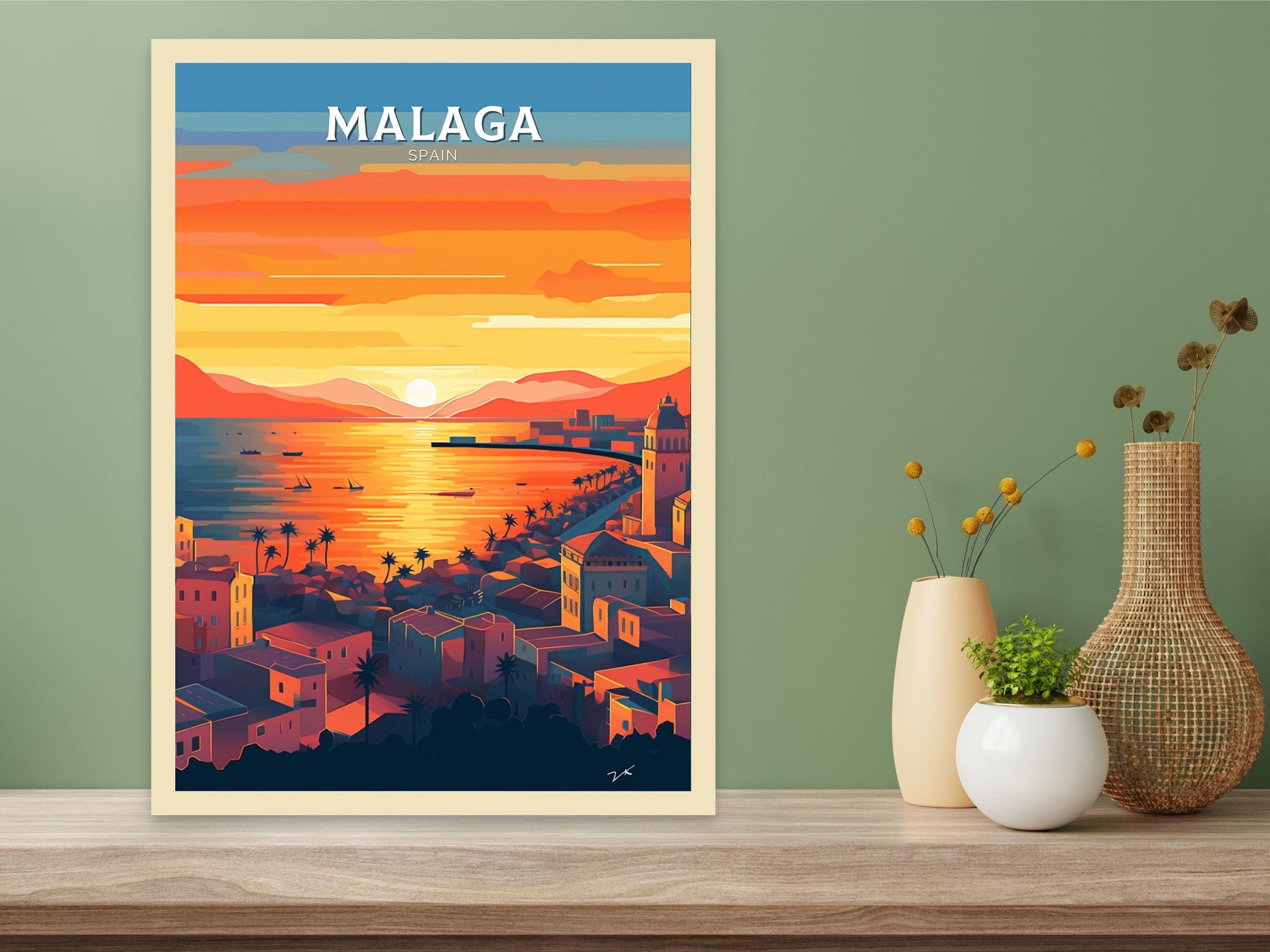 Malaga Print | Malaga Poster | Malaga Wall Art | Spain Travel Poster | Malaga Illustration | Minimalist Cityscape | Spain Print | ID 085