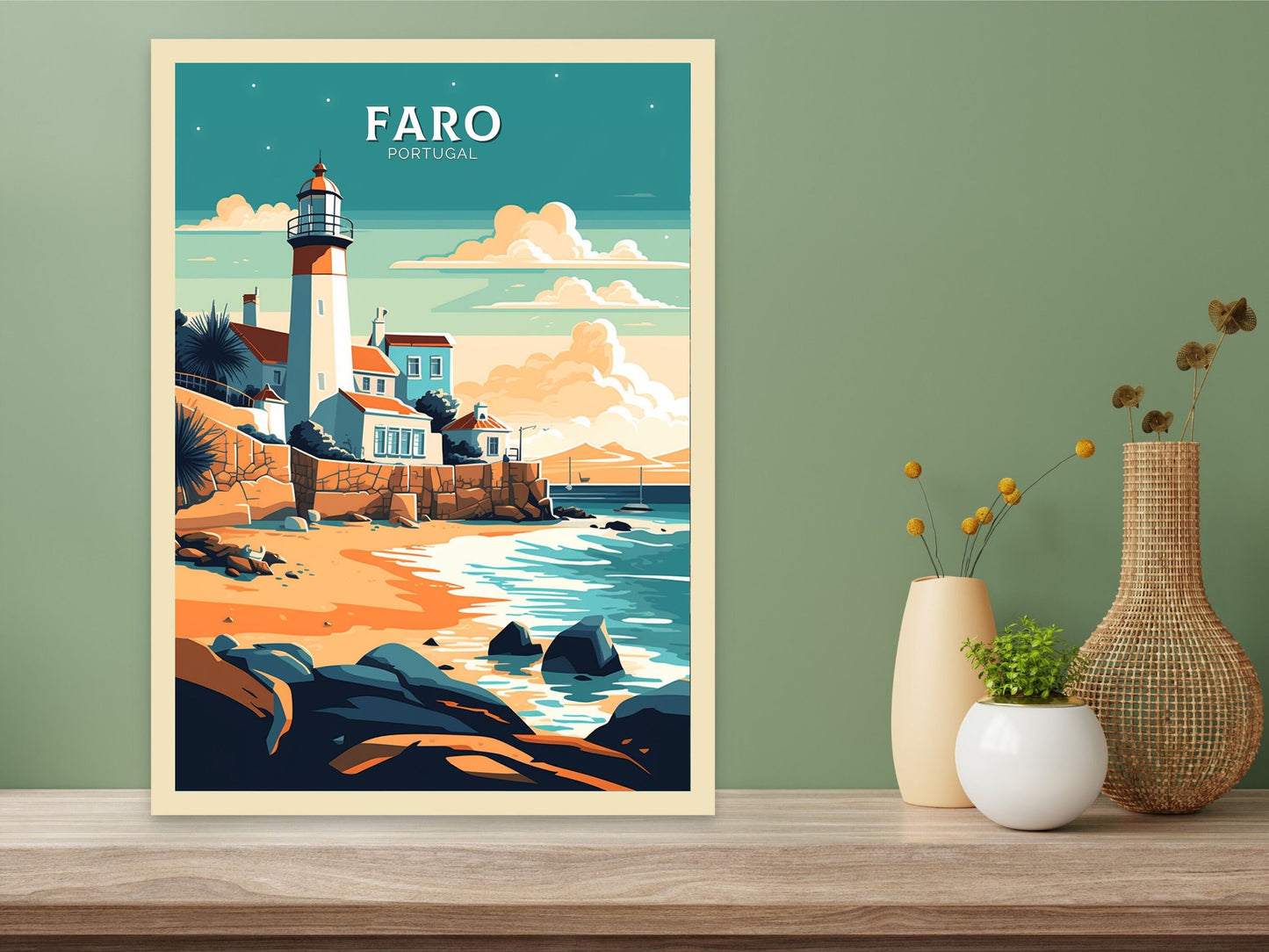 Faro Print | Faro Poster | Faro Wall Art | Portugal Travel Poster | Faro Illustration | Lighthouse Print | Faro Portugal Artwork | ID 087