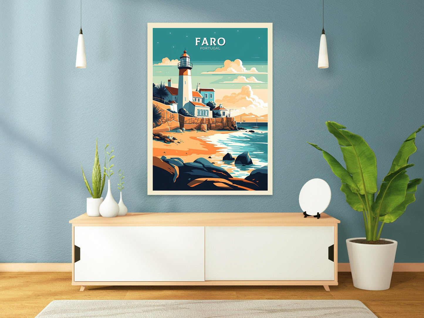 Faro Print | Faro Poster | Faro Wall Art | Portugal Travel Poster | Faro Illustration | Lighthouse Print | Faro Portugal Artwork | ID 087