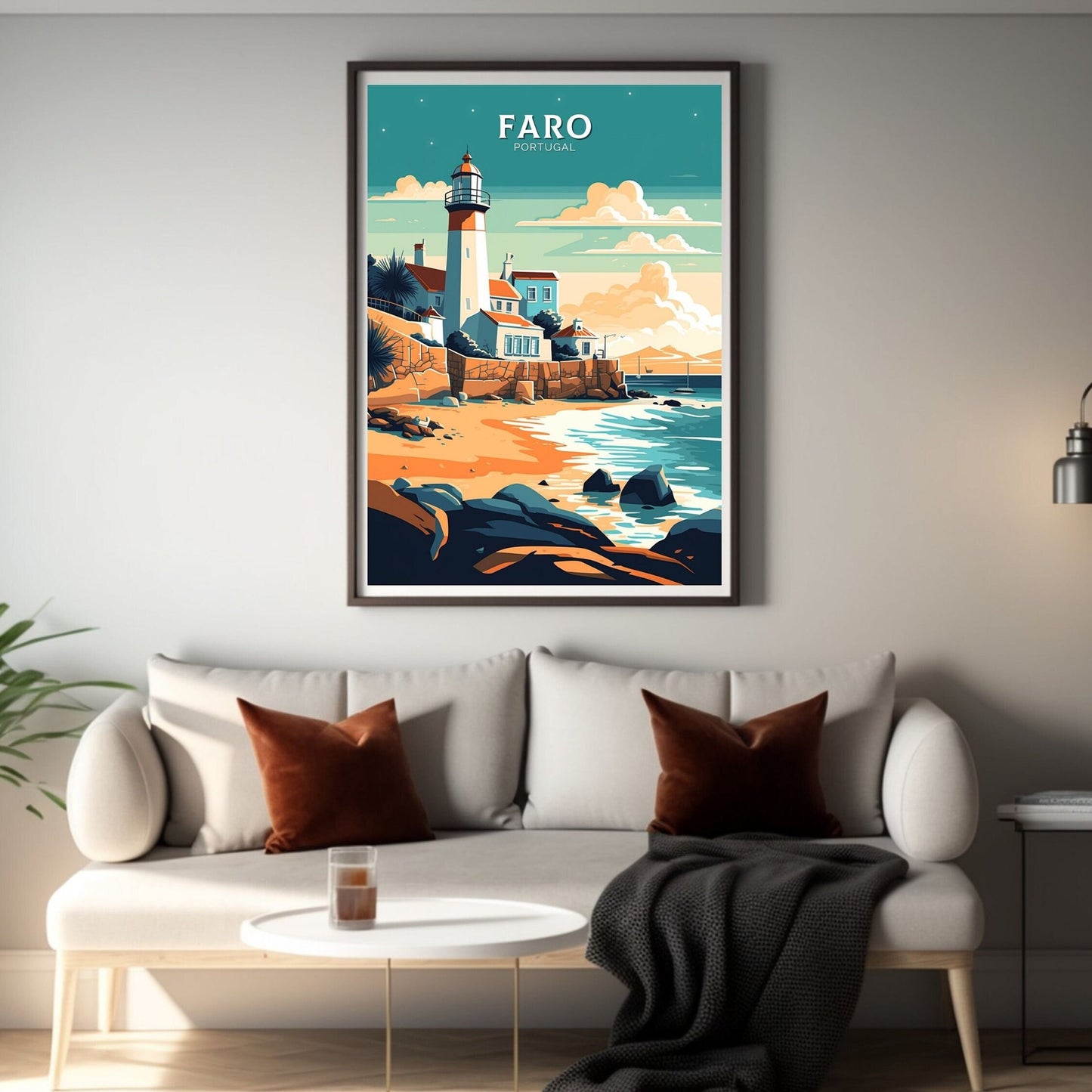 Faro Print | Faro Poster | Faro Wall Art | Portugal Travel Poster | Faro Illustration | Lighthouse Print | Faro Portugal Artwork | ID 087