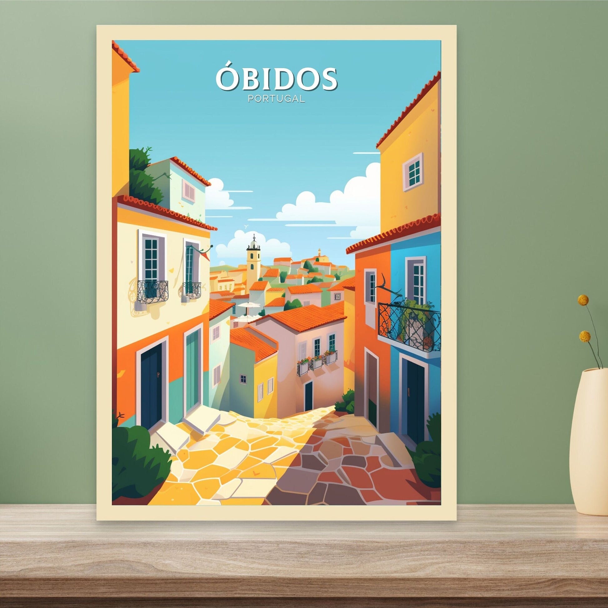 Óbidos Print | Óbidos Poster | Óbidos Wall Art | Portugal Travel Poster | Óbidos Illustration | Portugal Print | Portugal Artwork | ID 088