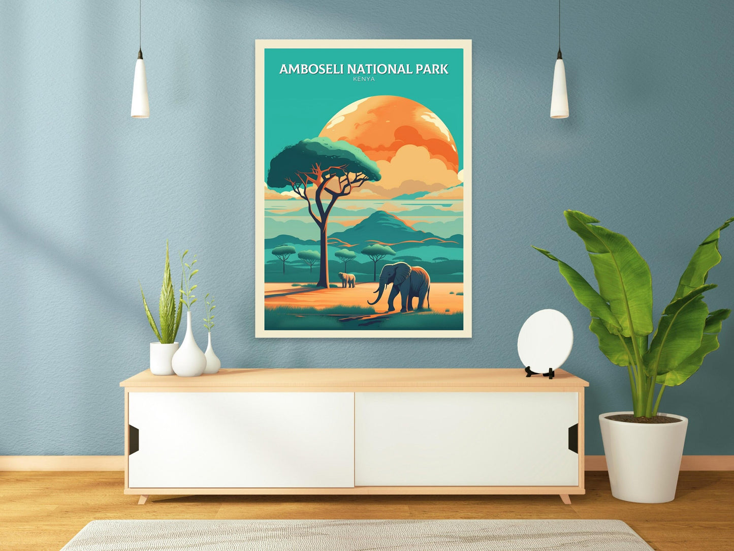 Amboseli National Park Travel Print | Amboseli Illustration | Amboseli Wall Art | Africa Print | Kenya Home Decor | Kenya Poster | ID 094