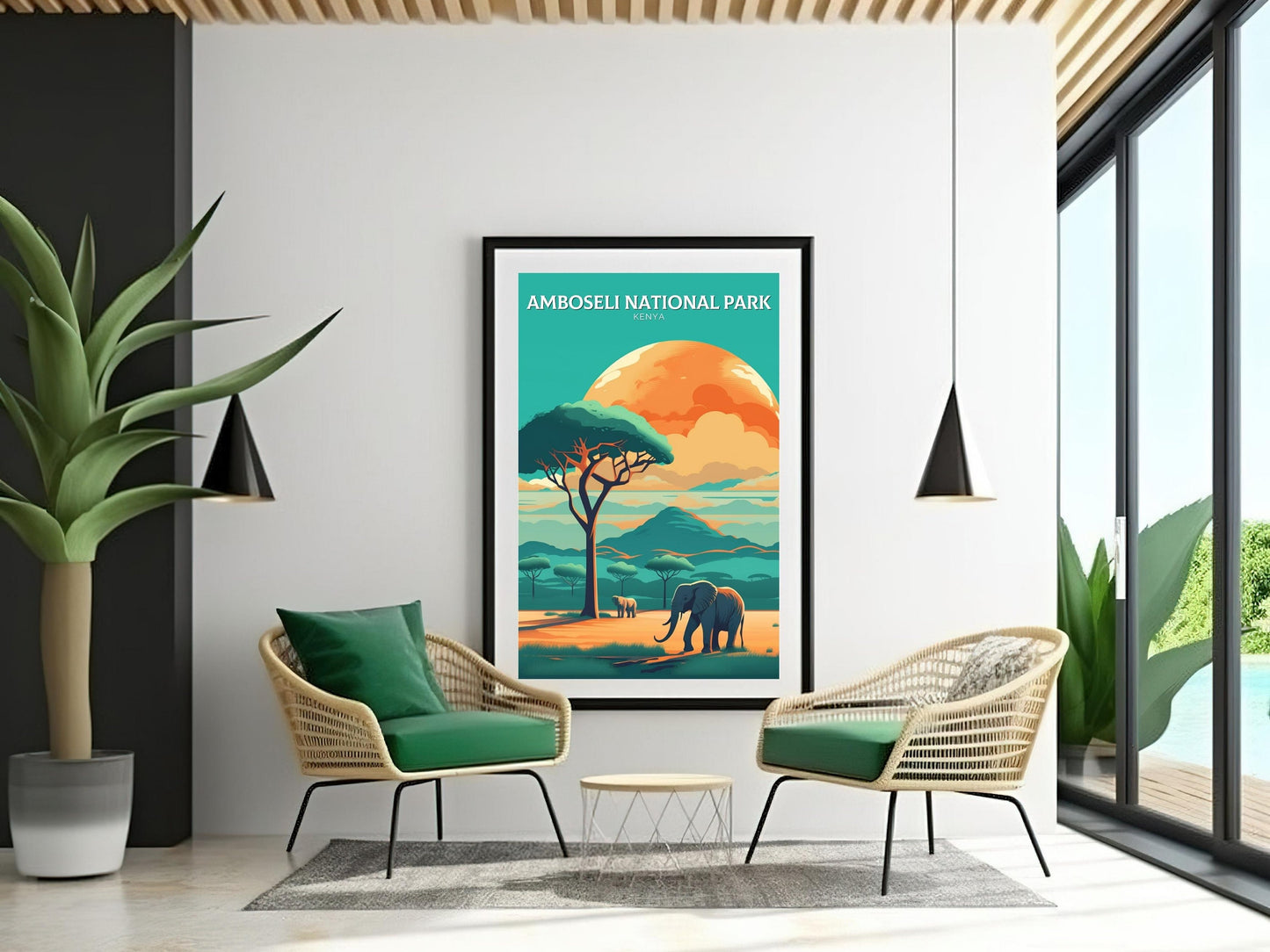 Amboseli National Park Travel Print | Amboseli Illustration | Amboseli Wall Art | Africa Print | Kenya Home Decor | Kenya Poster | ID 094