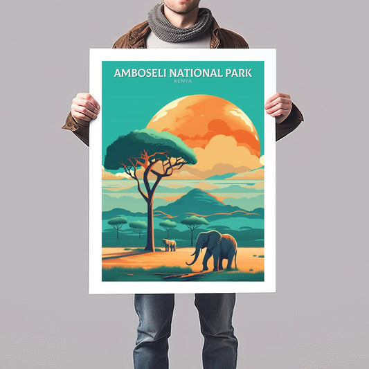 Amboseli National Park Travel Print | Amboseli Illustration | Amboseli Wall Art | Africa Print | Kenya Home Decor | Kenya Poster | ID 094