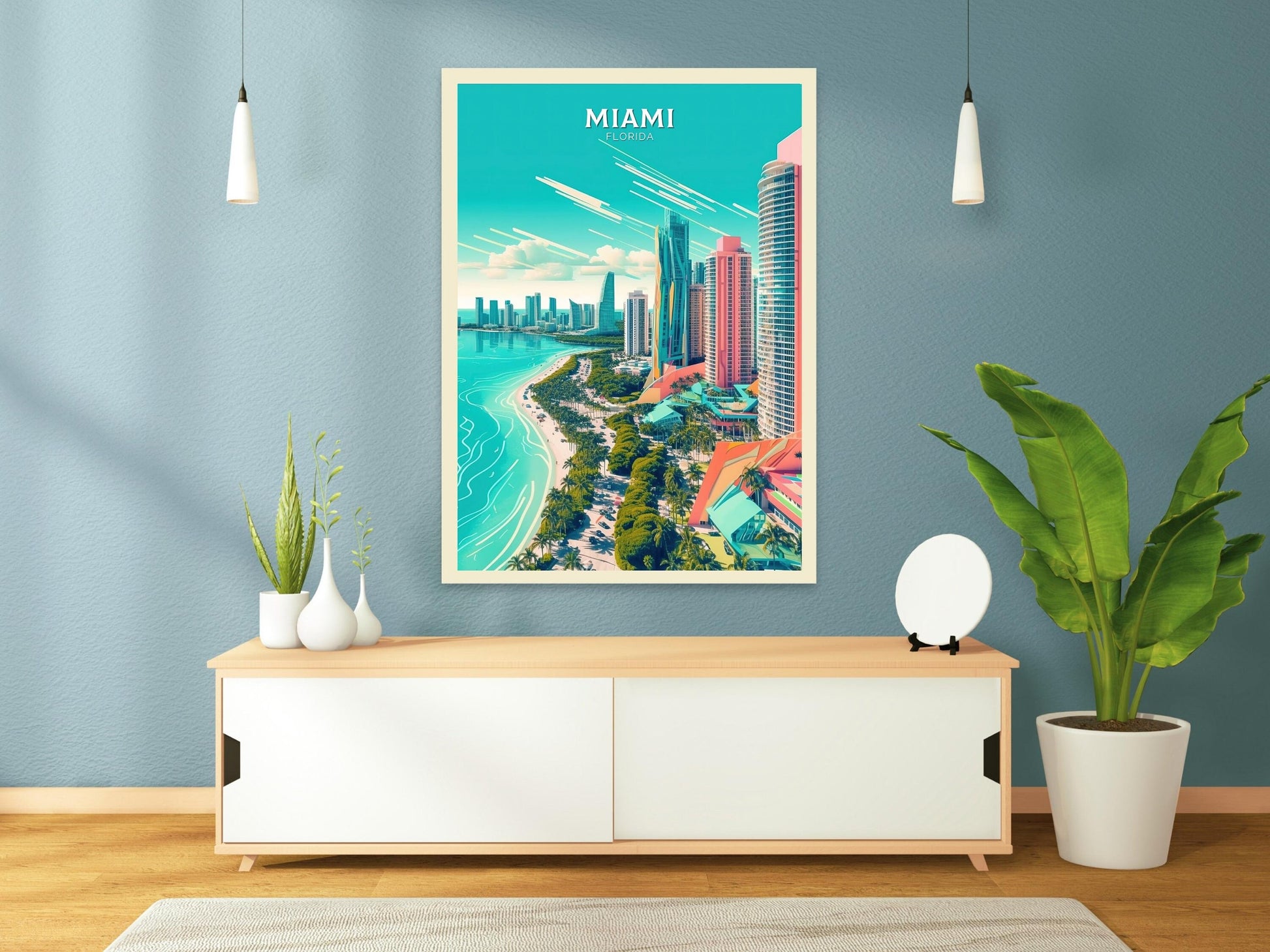 Miami Florida Travel Poster | Miami Print | Miami Design | Miami Wall Art | Miami Illustration | Miami Florida Print | Miami Beach | ID 105