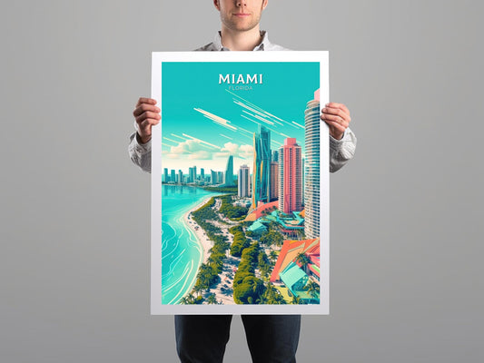 Miami Florida Travel Poster | Miami Print | Miami Design | Miami Wall Art | Miami Illustration | Miami Florida Print | Miami Beach | ID 105