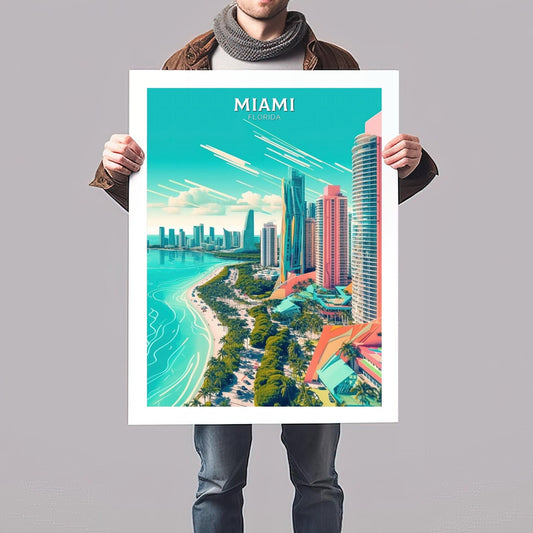 Miami Florida Travel Poster | Miami Print | Miami Design | Miami Wall Art | Miami Illustration | Miami Florida Print | Miami Beach | ID 105