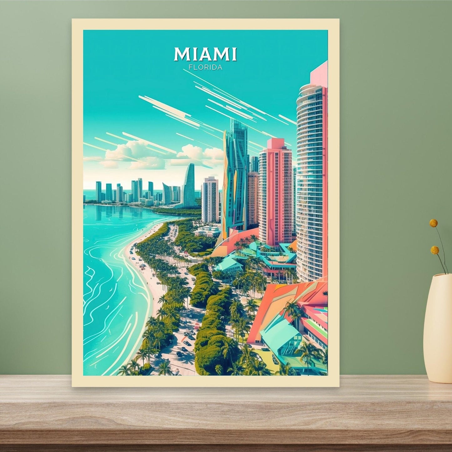 Miami Florida Travel Poster | Miami Print | Miami Design | Miami Wall Art | Miami Illustration | Miami Florida Print | Miami Beach | ID 105