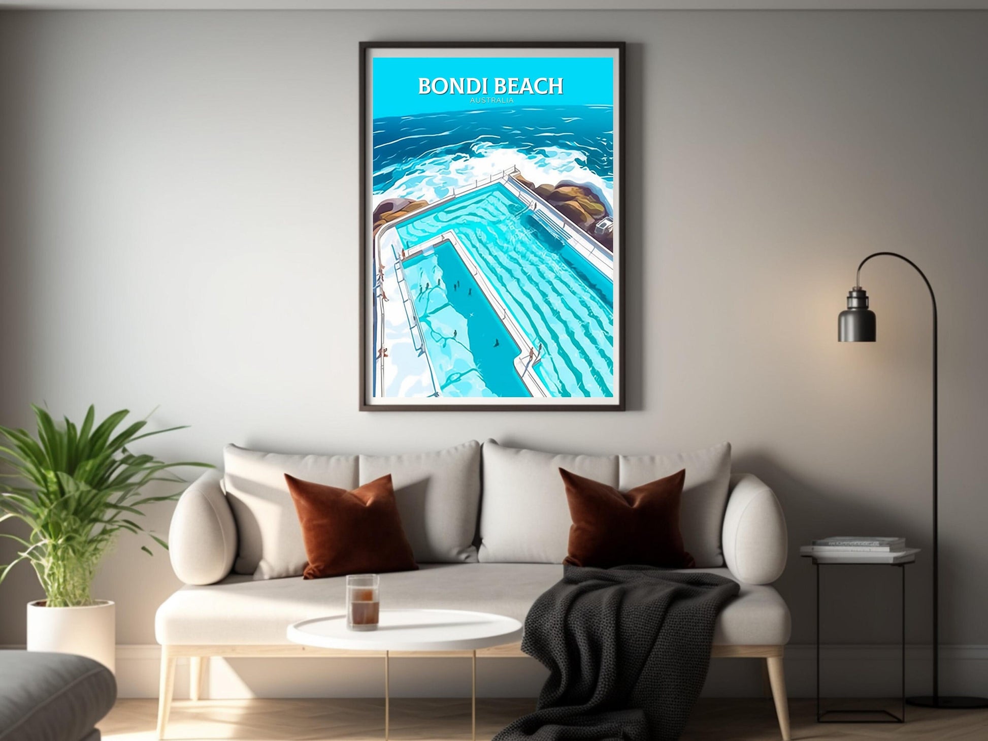 Bondi Beach Print | Bondi Beach Illustration | Bondi Beach Pools | Australia Print | Australia Wall Art | ID 099