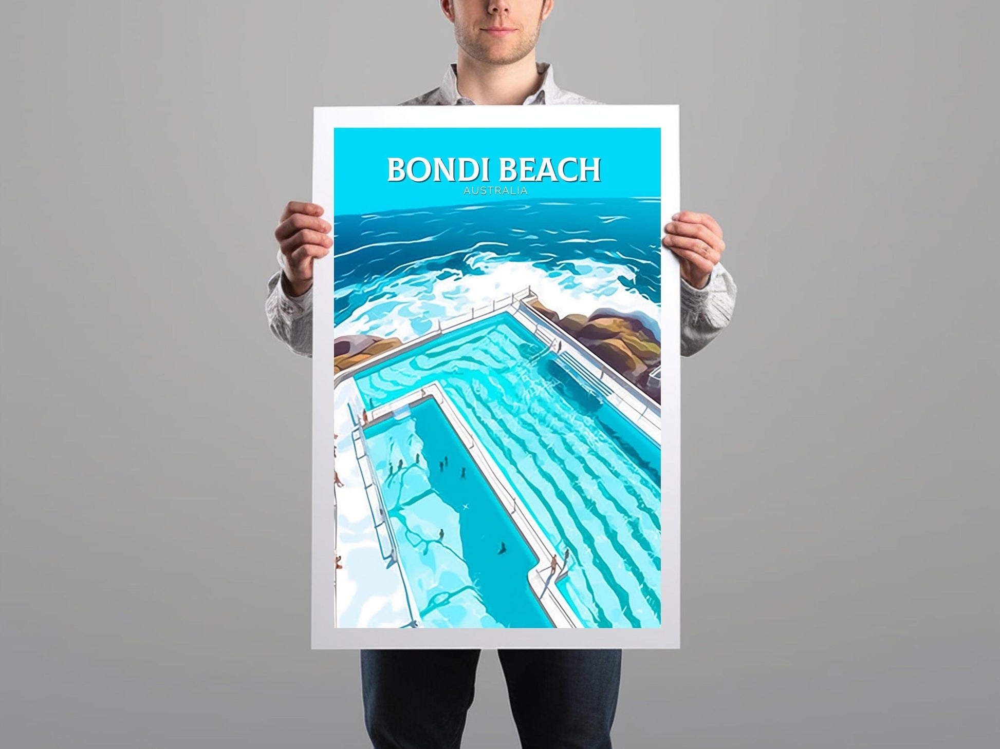 Bondi Beach Print | Bondi Beach Illustration | Bondi Beach Pools | Australia Print | Australia Wall Art | ID 099