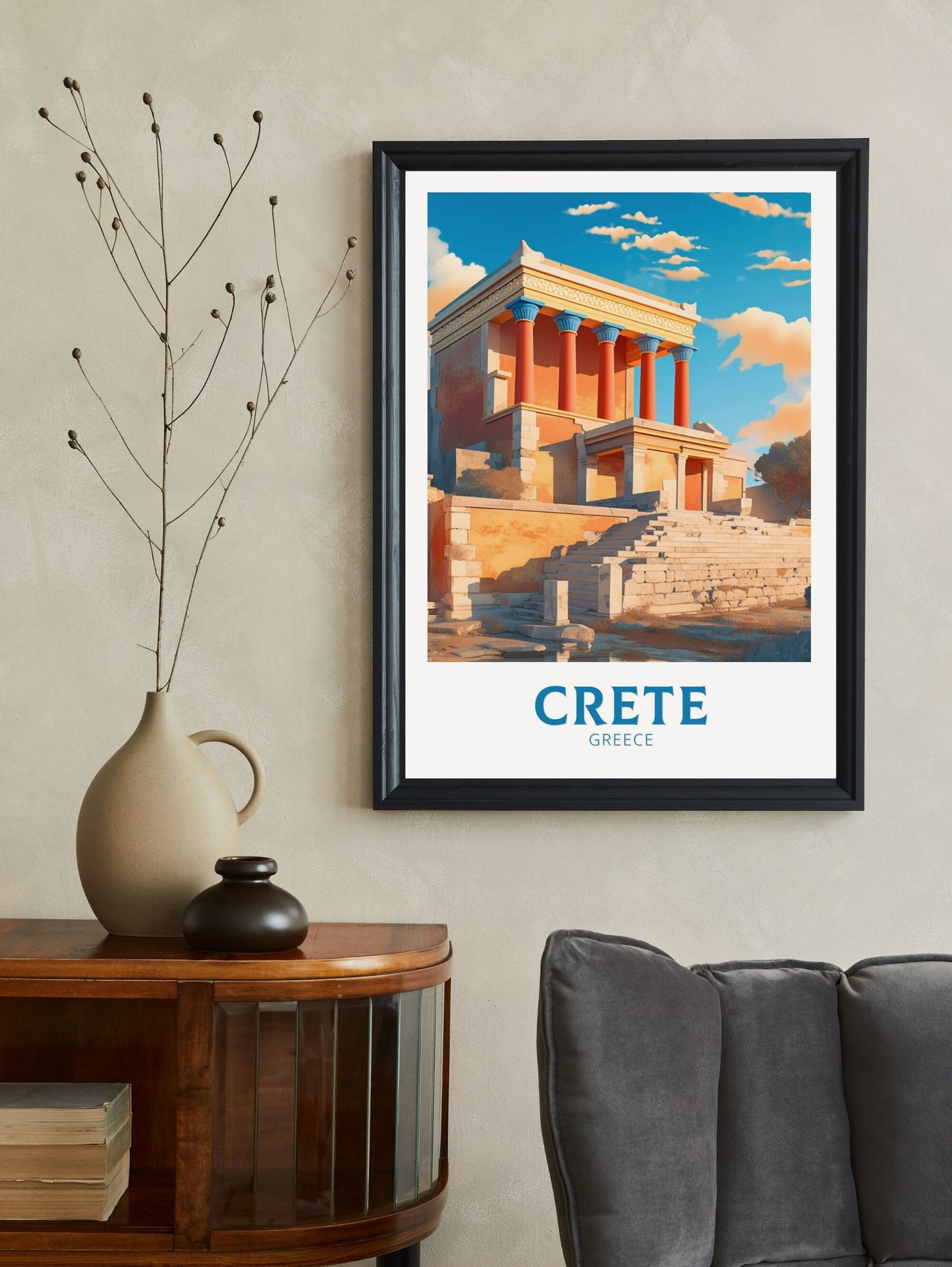 Crete Poster | Crete Travel Print | Crete Island Design| Knossos Palace Crete Wall Art | Greece Monument Print | Historic Poster ID 192