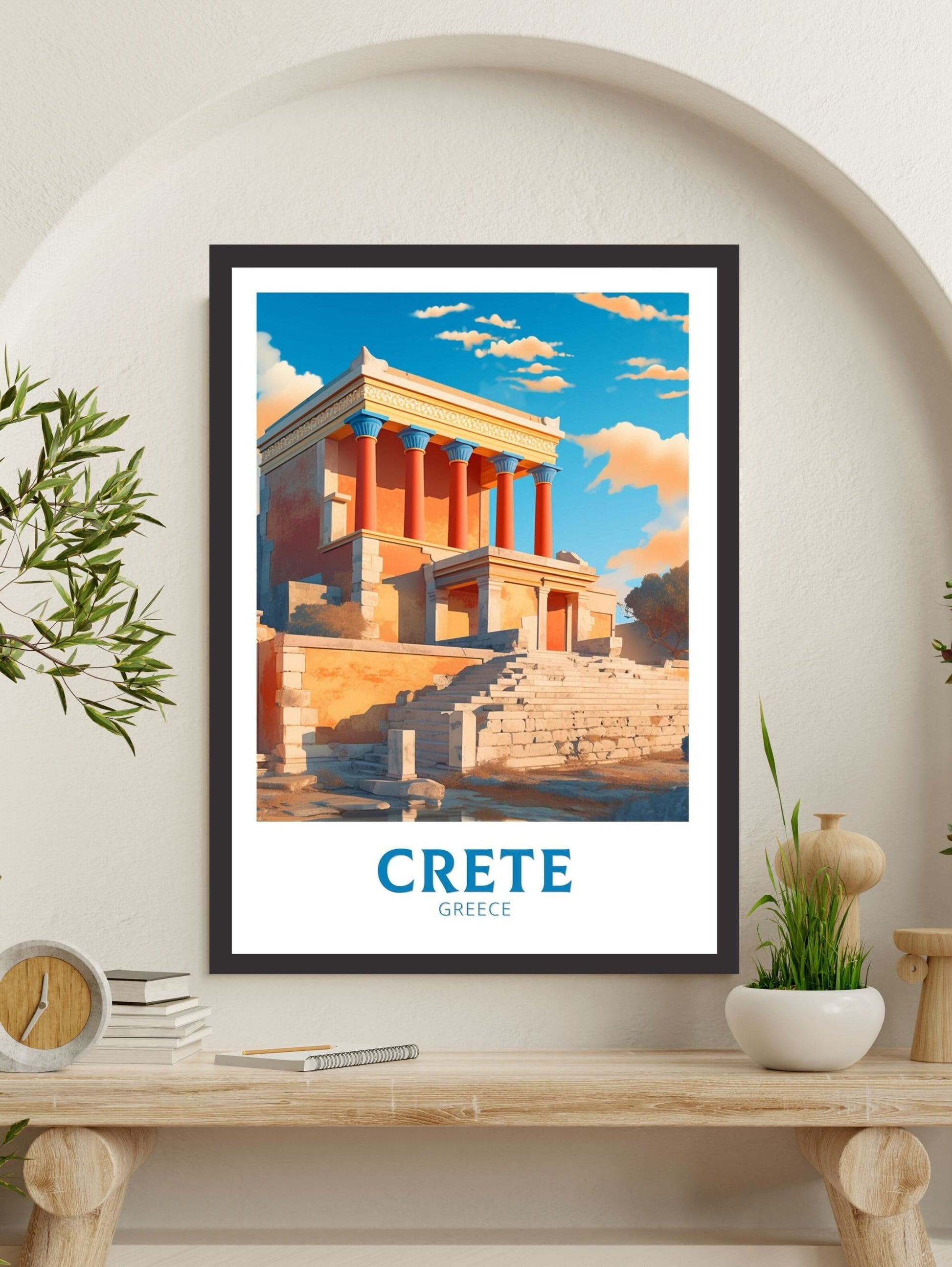 Crete Poster | Crete Travel Print | Crete Island Design| Knossos Palace Crete Wall Art | Greece Monument Print | Historic Poster ID 192