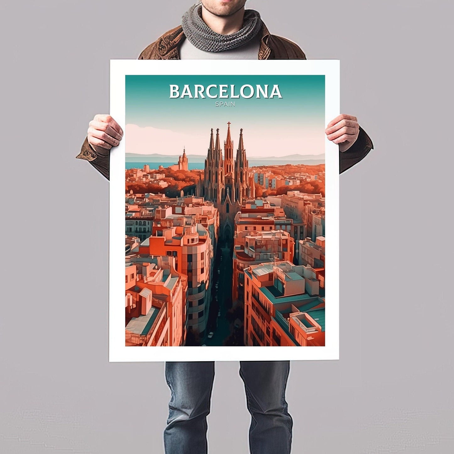 Barcelona Print | Barcelona Travel Poster | Barcelona Illustration | Barcelona Wall Art | Spain Print | Barcelona Spain Painting | ID 109