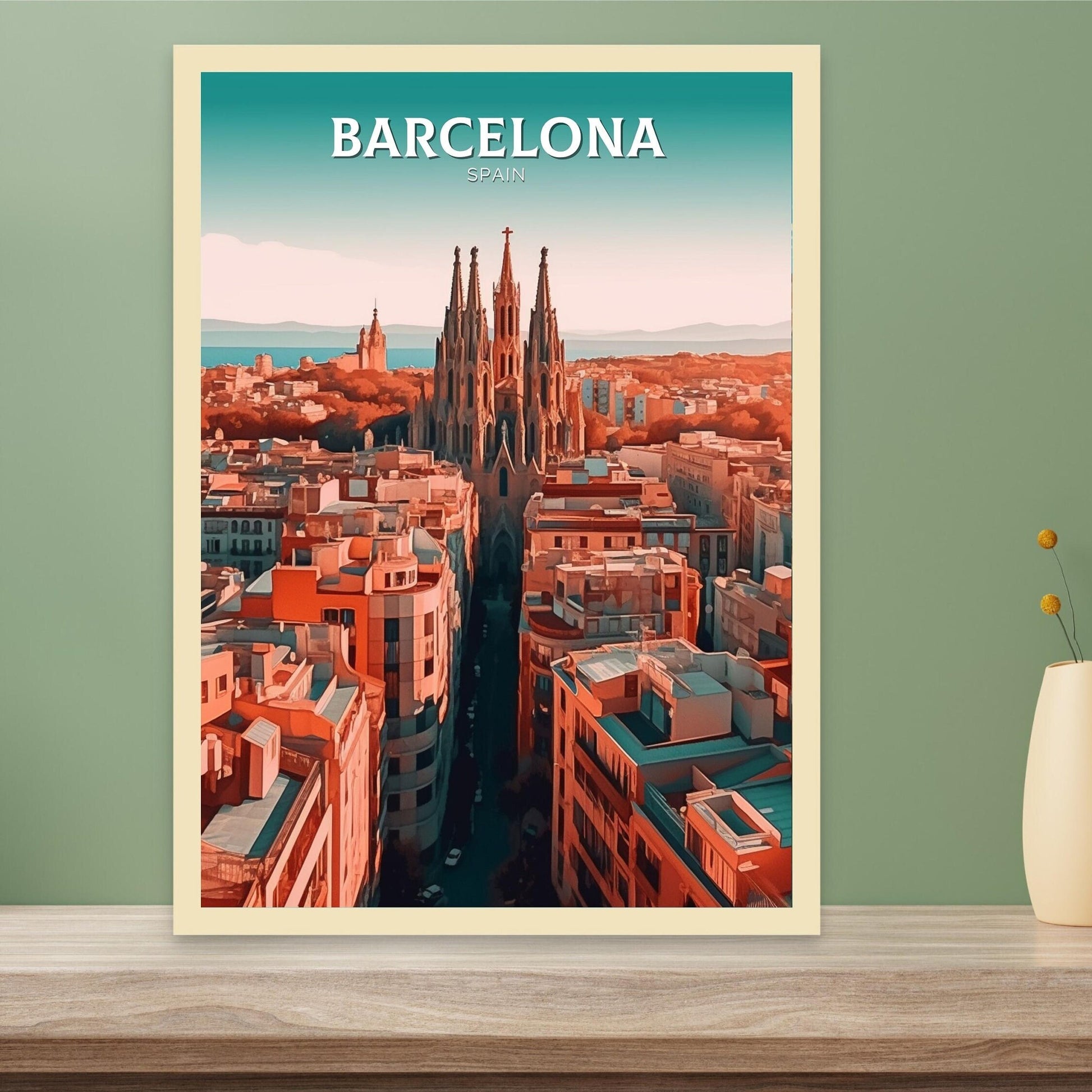 Barcelona Print | Barcelona Travel Poster | Barcelona Illustration | Barcelona Wall Art | Spain Print | Barcelona Spain Painting | ID 109