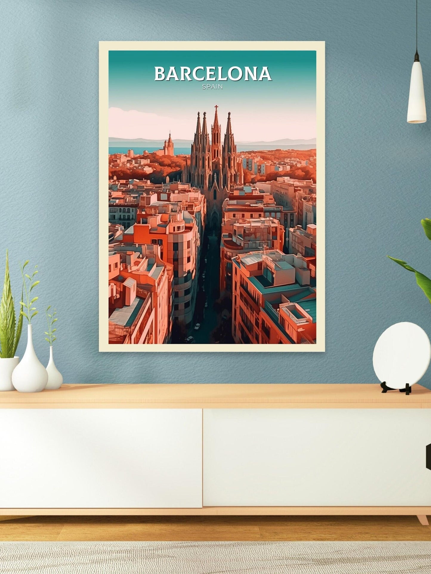 Barcelona Print | Barcelona Travel Poster | Barcelona Illustration | Barcelona Wall Art | Spain Print | Barcelona Spain Painting | ID 109