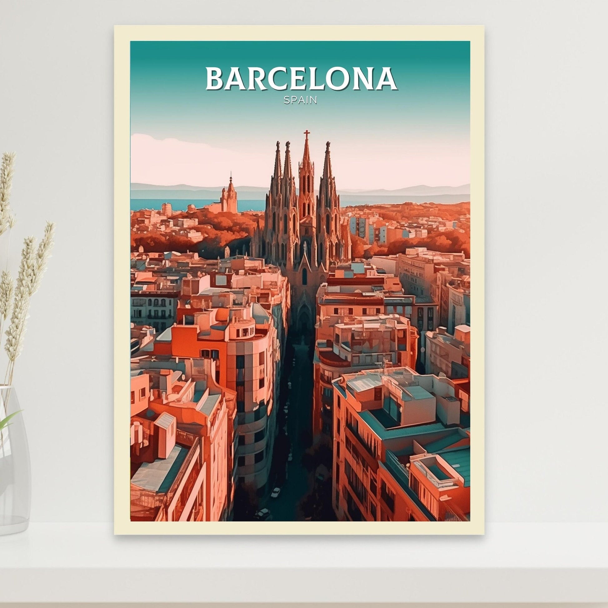 Barcelona Print | Barcelona Travel Poster | Barcelona Illustration | Barcelona Wall Art | Spain Print | Barcelona Spain Painting | ID 109