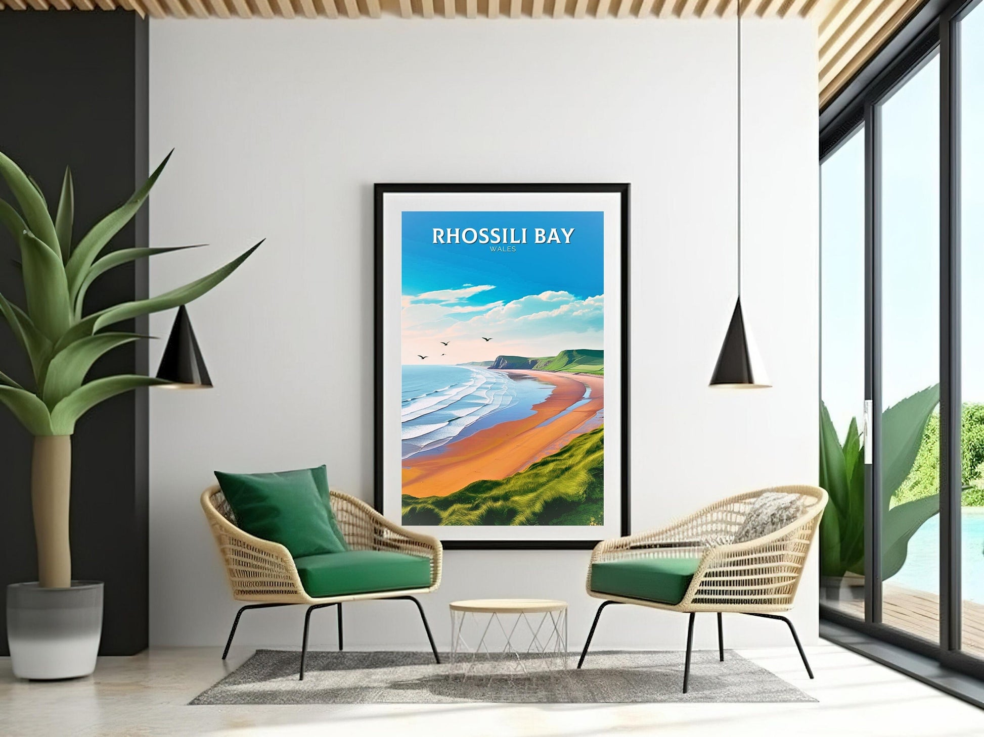 Rhossili Bay Print | Wales Travel Poster | Rhossili Bay Illustration | Rhossili Bay Wall Art | Wales Print | Beach Poster | ID 112