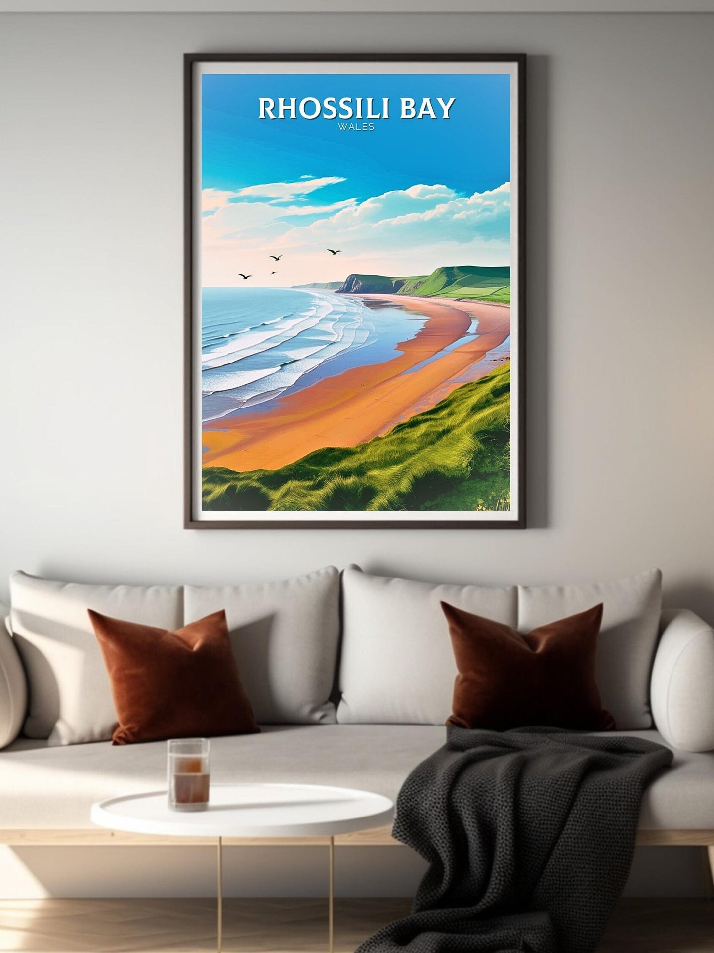 Rhossili Bay Print | Wales Travel Poster | Rhossili Bay Illustration | Rhossili Bay Wall Art | Wales Print | Beach Poster | ID 112