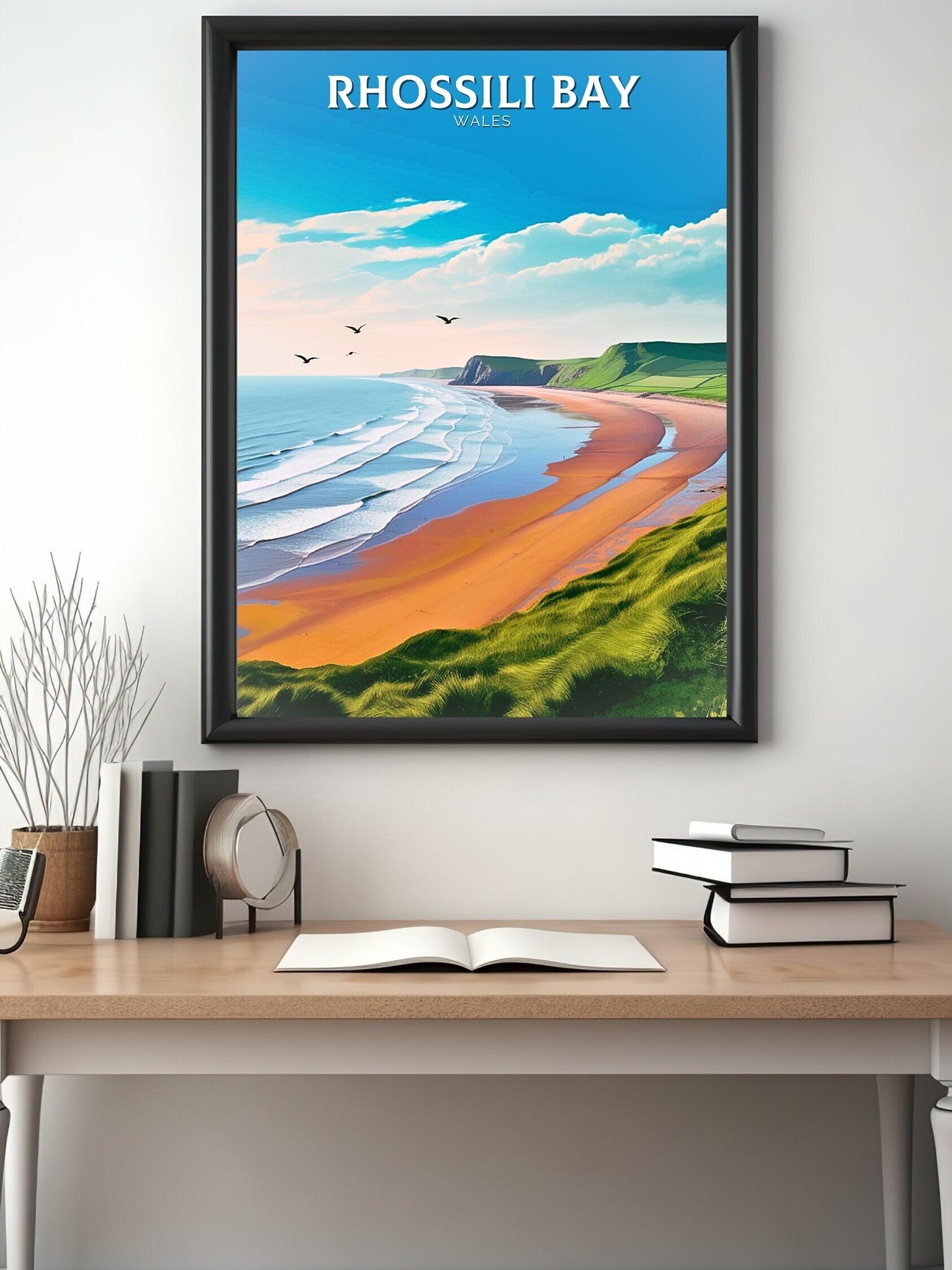 Rhossili Bay Print | Wales Travel Poster | Rhossili Bay Illustration | Rhossili Bay Wall Art | Wales Print | Beach Poster | ID 112