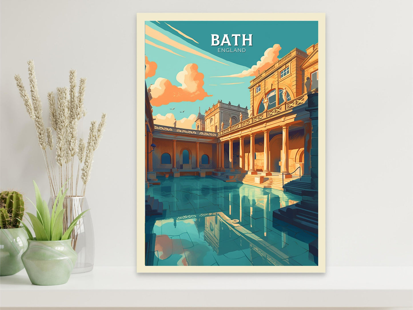 Bath Travel Print | Bath Poster | Bath England Illustration | Bath UK Wall Art | Roman baths Print | City Poster | City Illustration ID 114