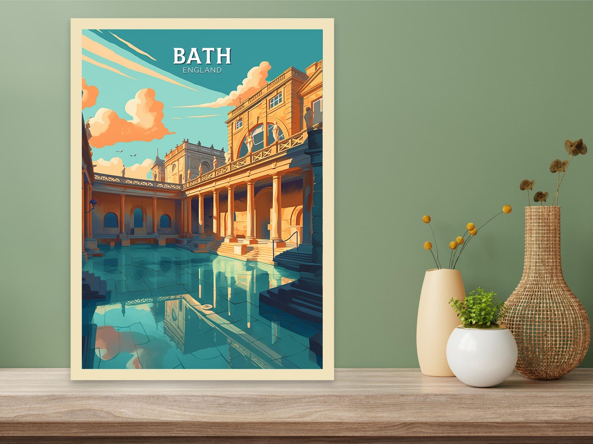 Bath Travel Print | Bath Poster | Bath England Illustration | Bath UK Wall Art | Roman baths Print | City Poster | City Illustration ID 114