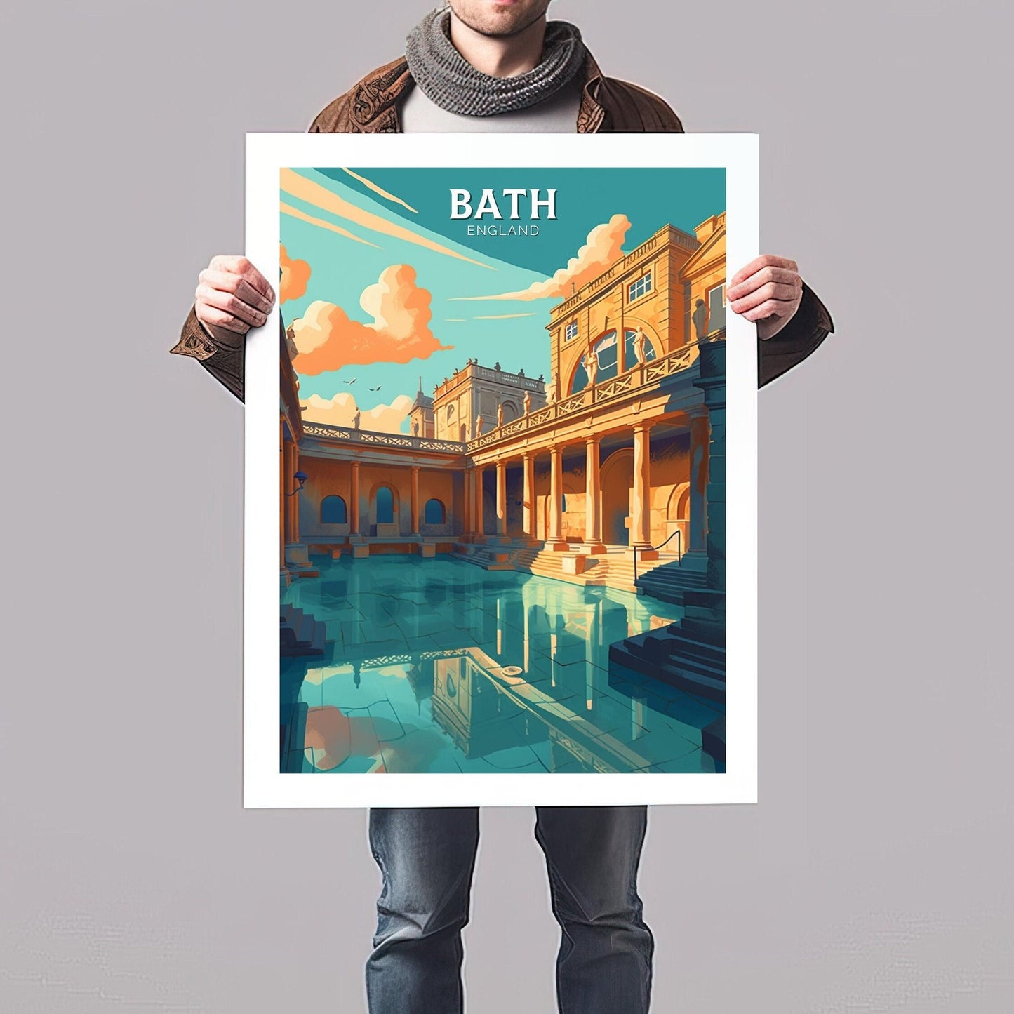 Bath Travel Print | Bath Poster | Bath England Illustration | Bath UK Wall Art | Roman baths Print | City Poster | City Illustration ID 114