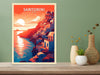 Santorini Travel Print | Santorini Illustration | Santorini Wall Art | Greece Print | Greece Home Decor | Santorini Poster | ID 115
