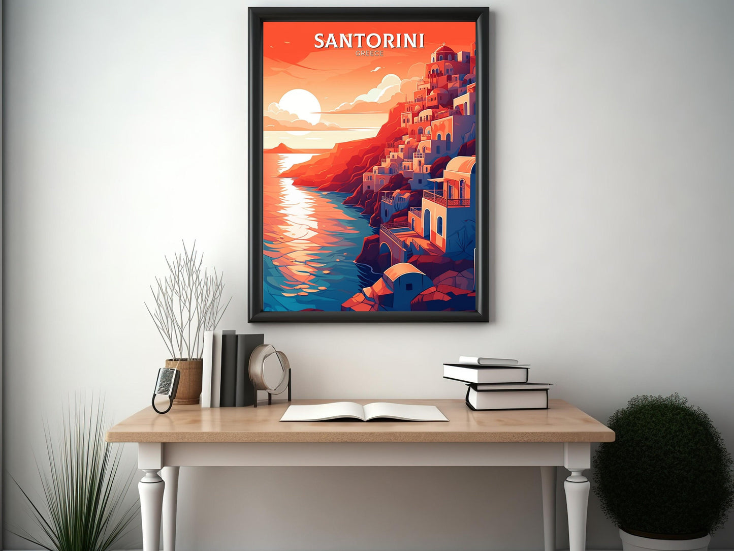 Santorini Travel Print | Santorini Illustration | Santorini Wall Art | Greece Print | Greece Home Decor | Santorini Poster | ID 115