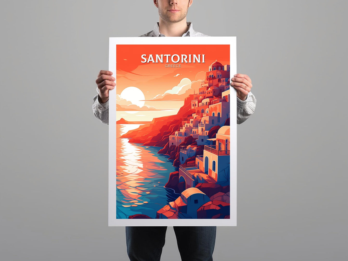 Santorini Travel Print | Santorini Illustration | Santorini Wall Art | Greece Print | Greece Home Decor | Santorini Poster | ID 115