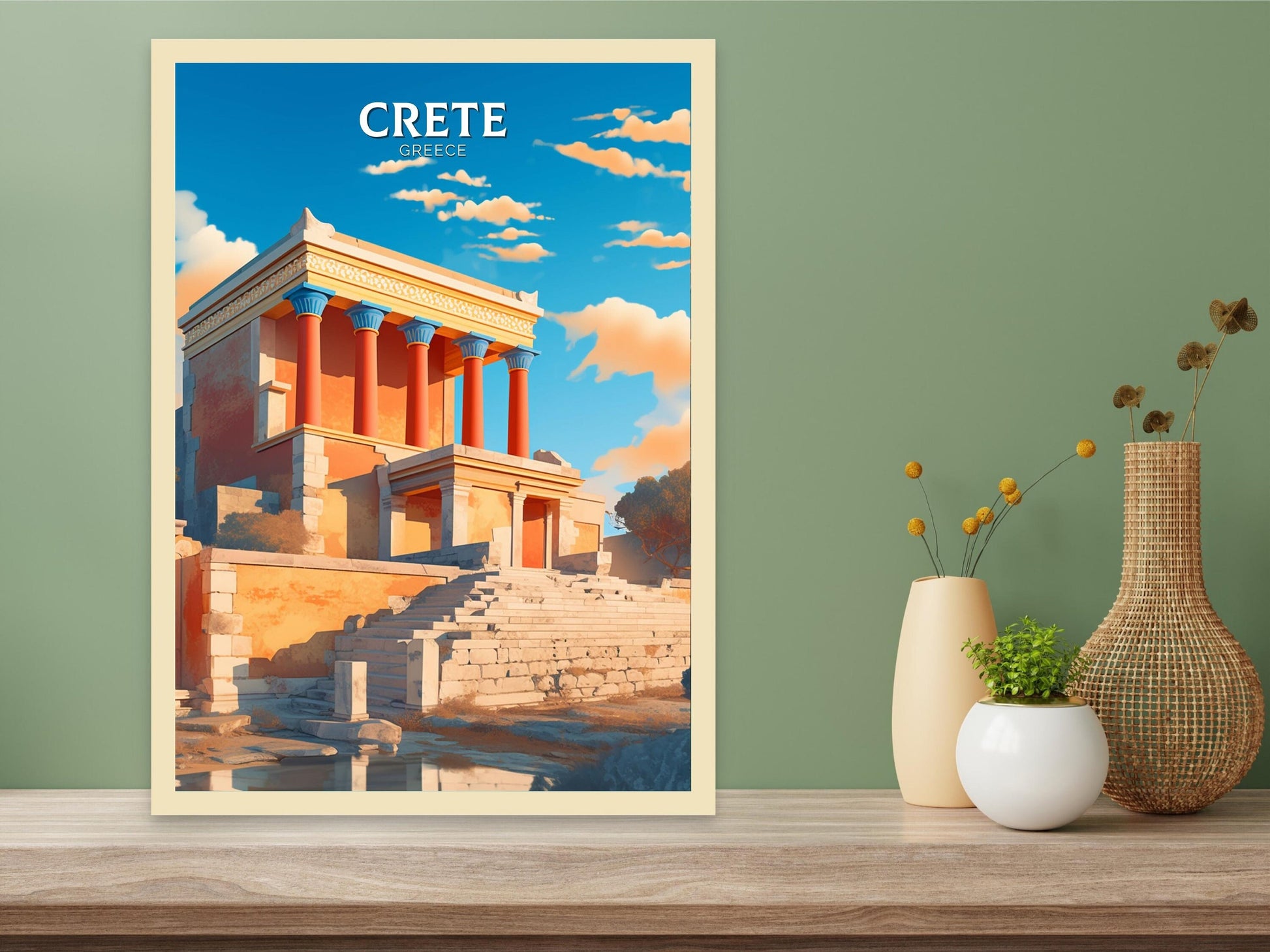 Crete Travel Print | Crete Poster | Crete Island Illustration | Knossos Palace Crete Wall Art | Ancient Greece Print | City Poster ID 116