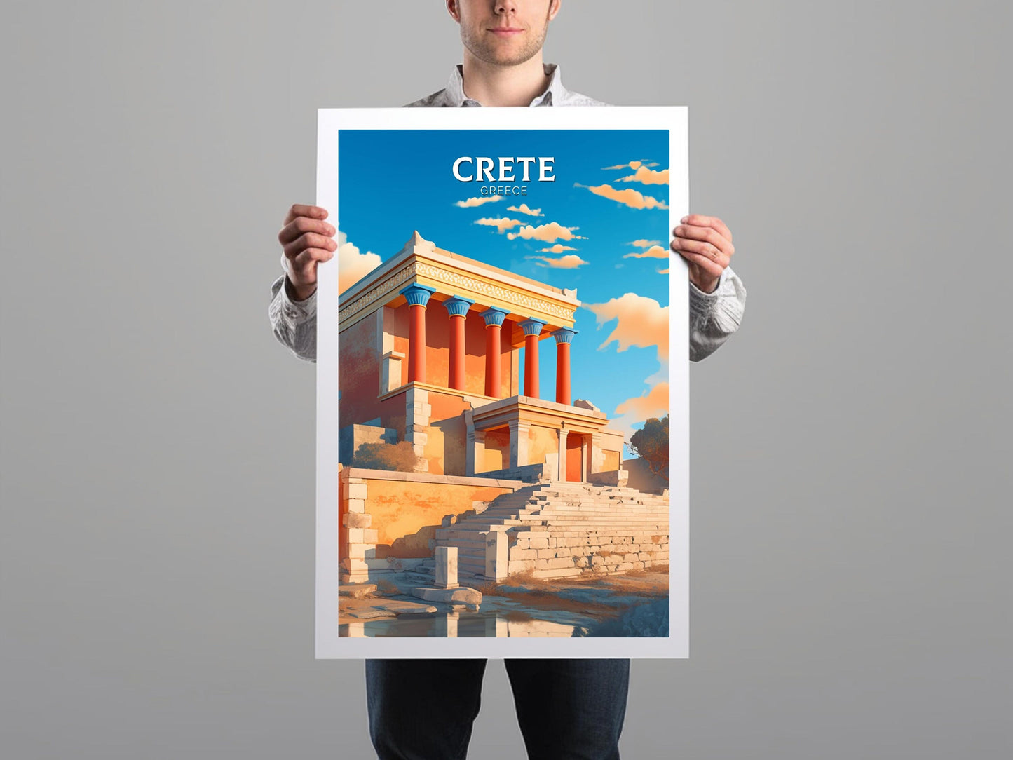 Crete Travel Print | Crete Poster | Crete Island Illustration | Knossos Palace Crete Wall Art | Ancient Greece Print | City Poster ID 116