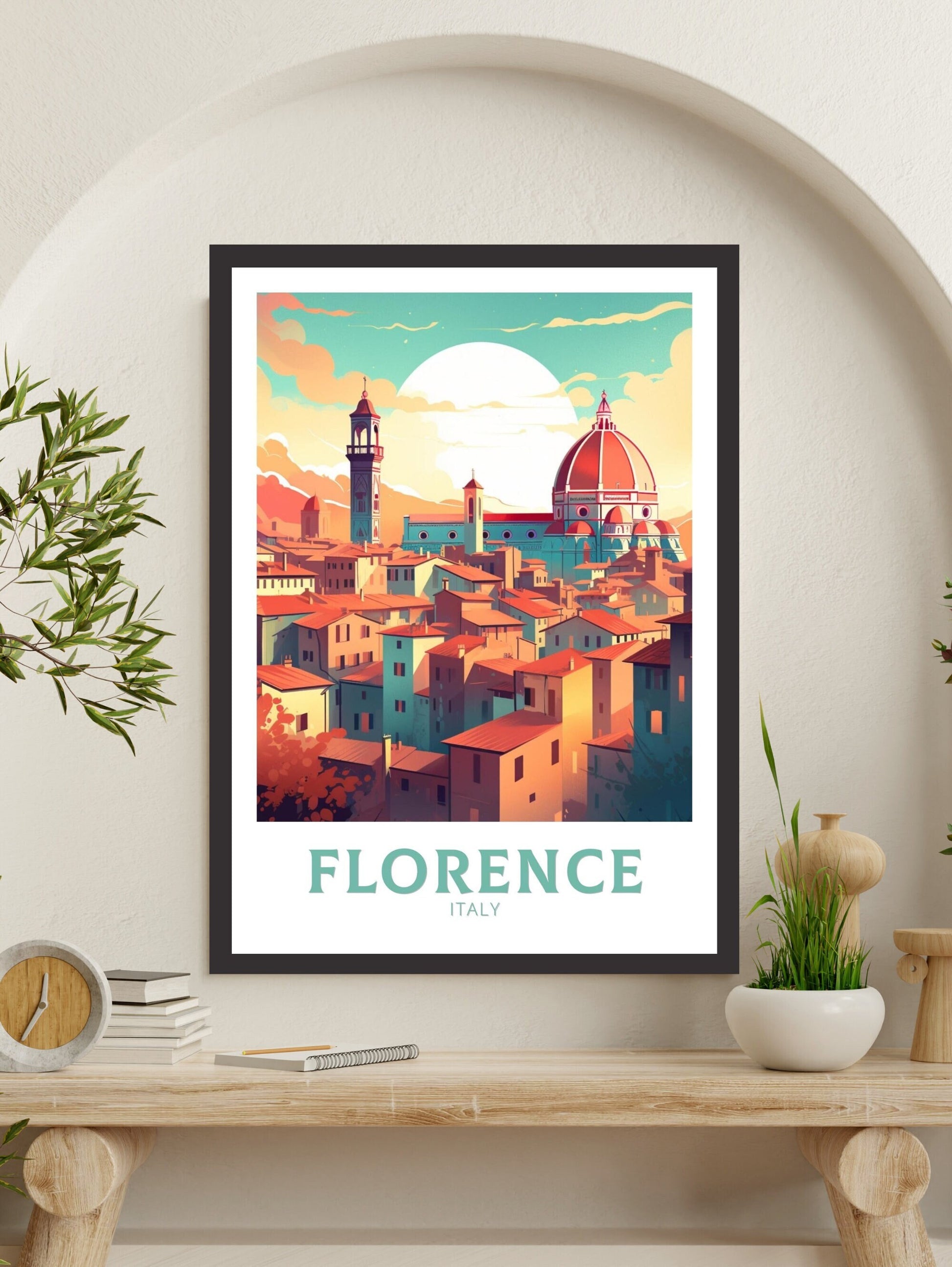 Florence Travel Print | Florence Italy Poster | Florence Città d'Arte | Florence Illustration | Minimalist Cityscape | Tuscany Print ID 174