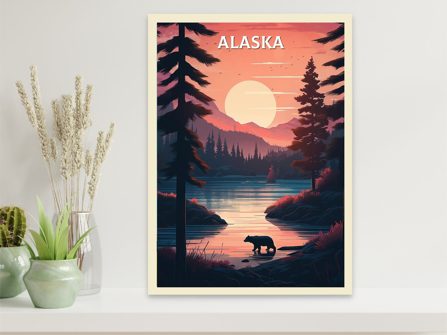 Alaska Poster | Alaska Print| Alaska Illustration | Alaska Painting | Alaska Wall Art | Minimalist Landscape | Alaska Travel Print | ID 069