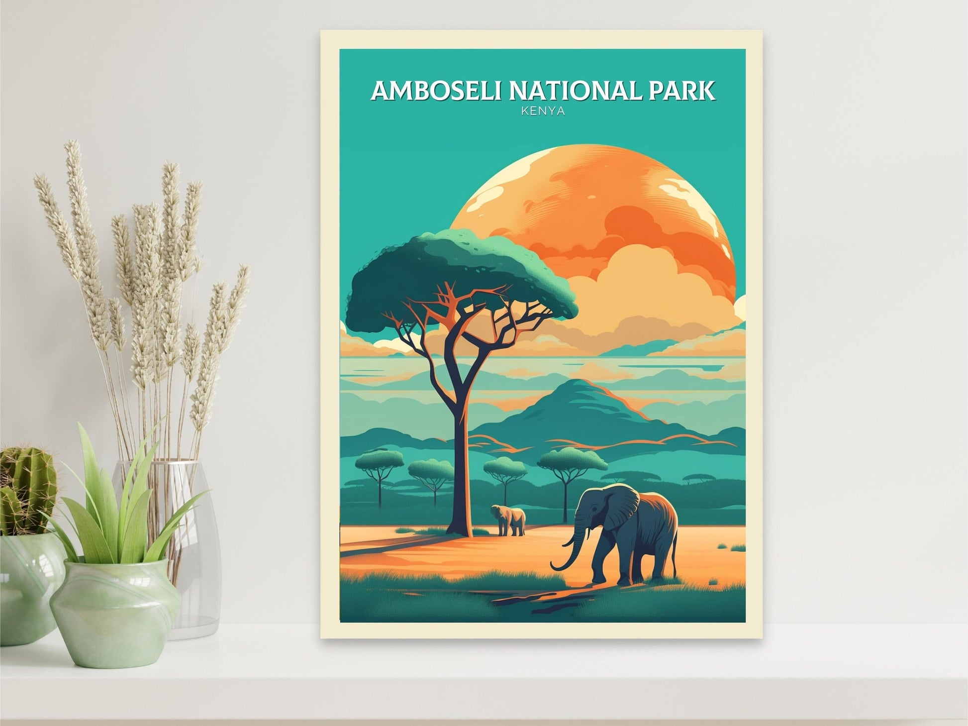 Amboseli National Park Travel Print | Amboseli Illustration | Amboseli Wall Art | Africa Print | Kenya Home Decor | Kenya Poster | ID 094