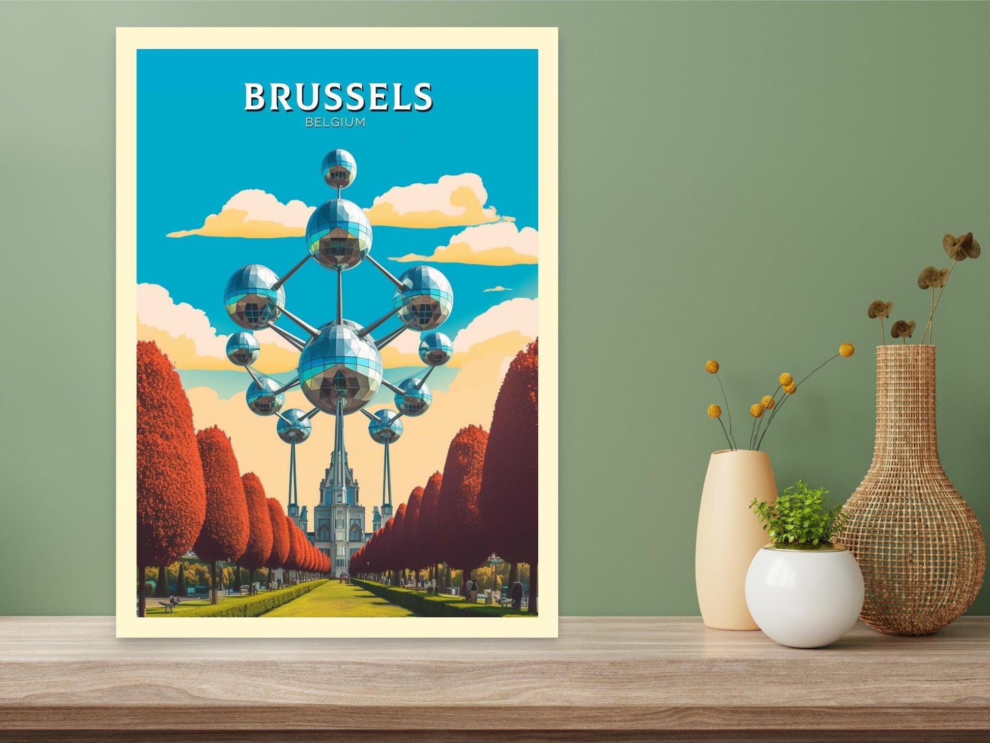 Brussels Travel Print | Brussels Poster | Brussels Art Illustration | Brussels Wall Art | Belgium Print | The Atomium Print | ID 180