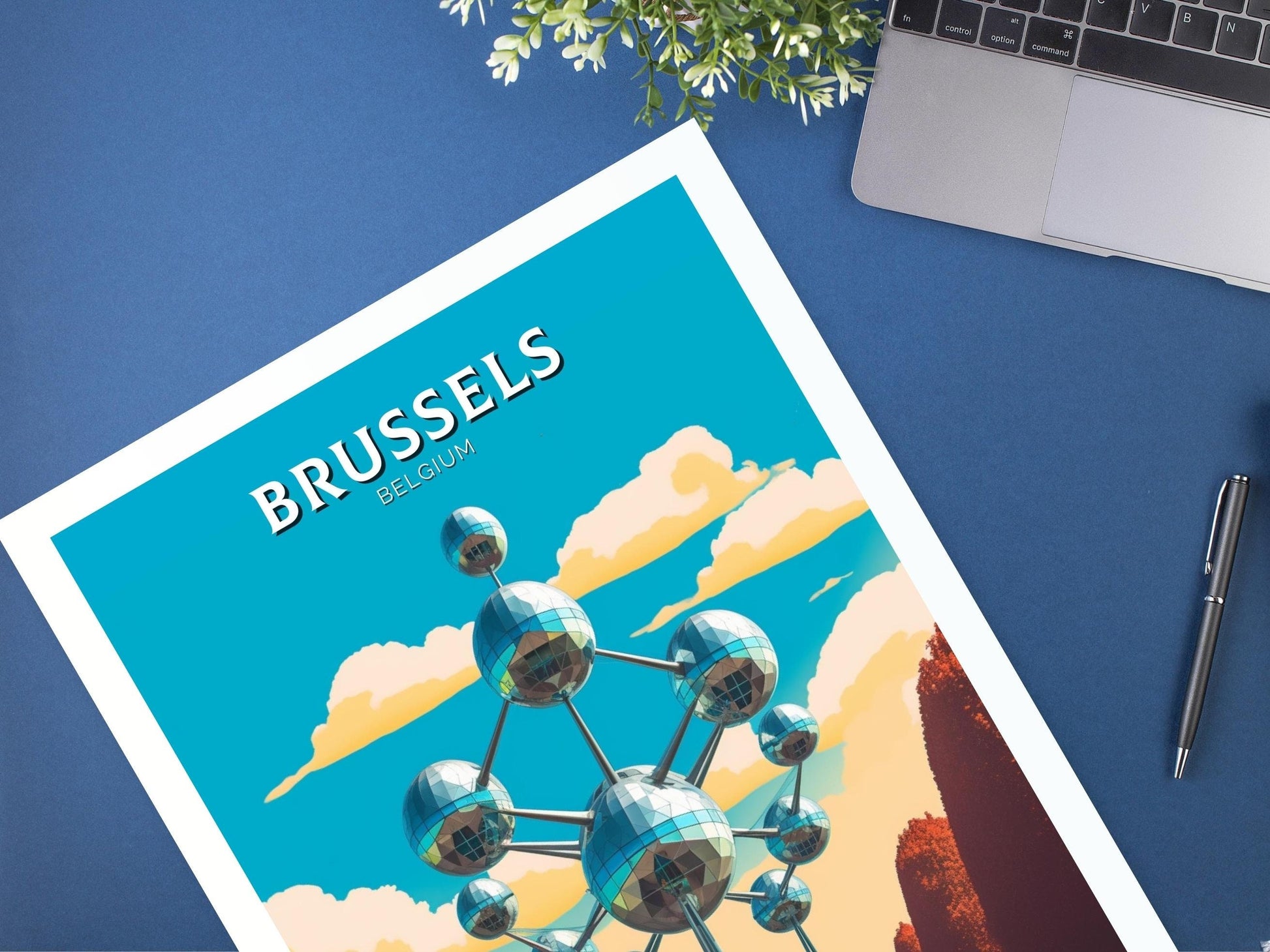 Brussels Travel Print | Brussels Poster | Brussels Art Illustration | Brussels Wall Art | Belgium Print | The Atomium Print | ID 180