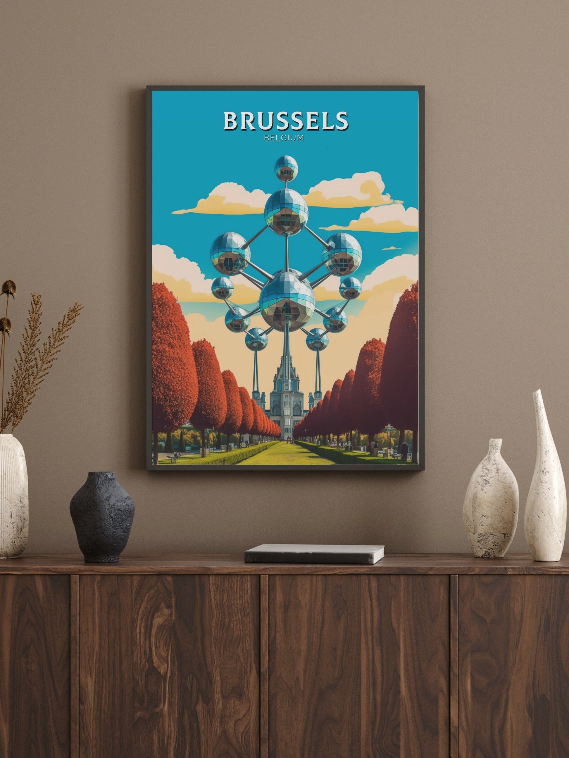 Brussels Travel Print | Brussels Poster | Brussels Art Illustration | Brussels Wall Art | Belgium Print | The Atomium Print | ID 180