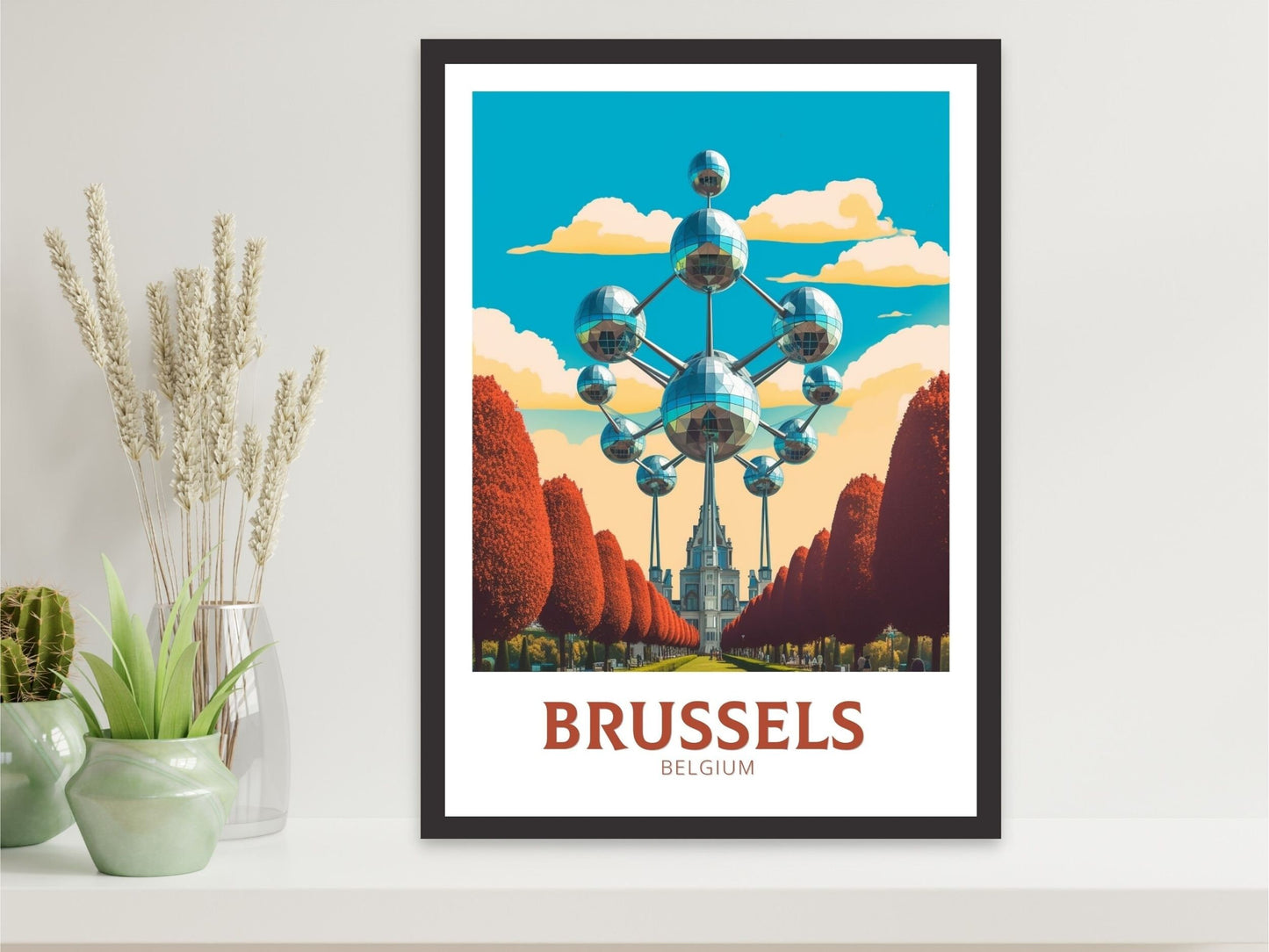 Brussels Poster | Brussels Travel Print | Brussels Illustration | Brussels Wall Art | Belgium Travel Print | The Atomium Print | ID 181