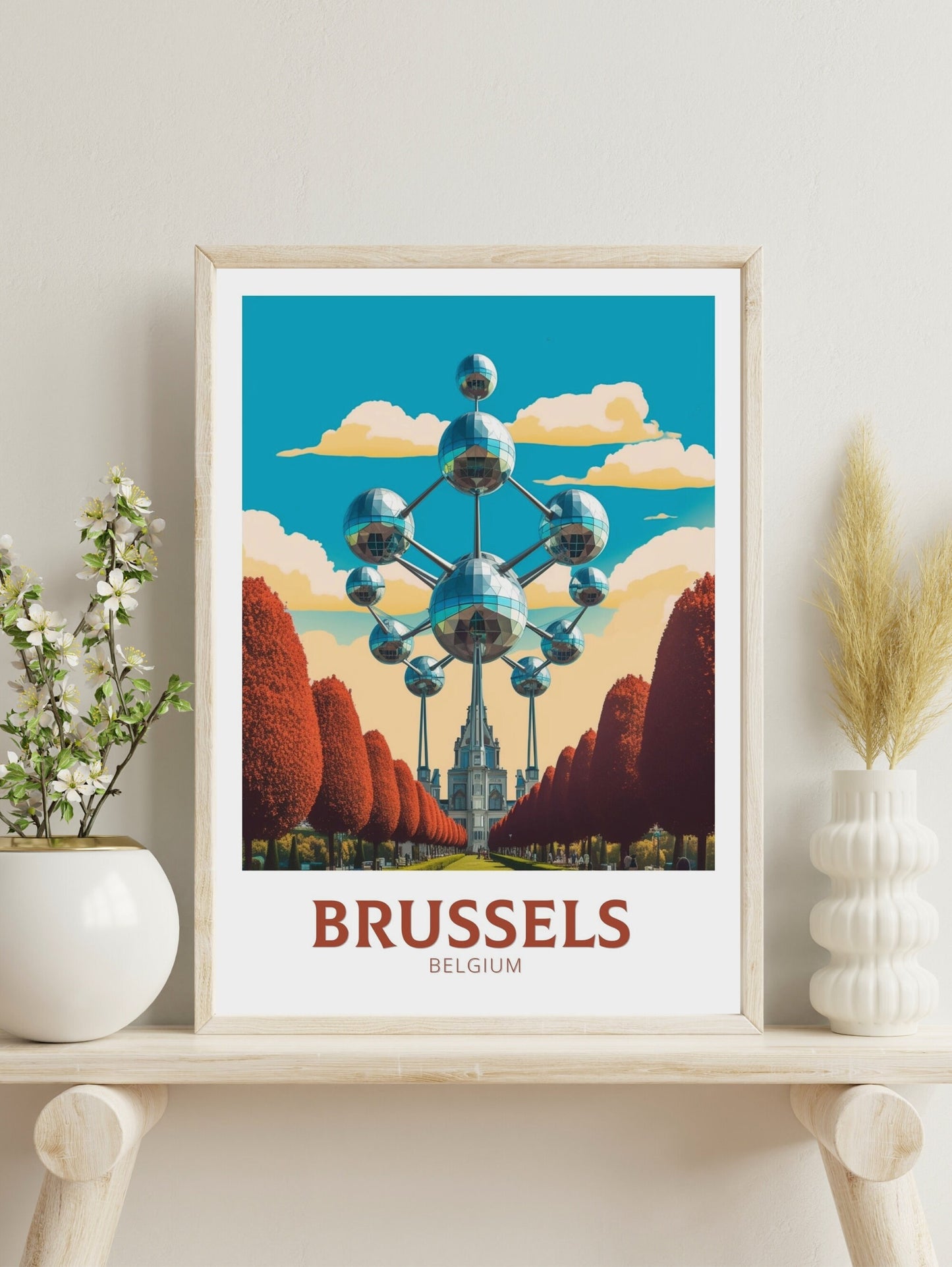 Brussels Poster | Brussels Travel Print | Brussels Illustration | Brussels Wall Art | Belgium Travel Print | The Atomium Print | ID 181