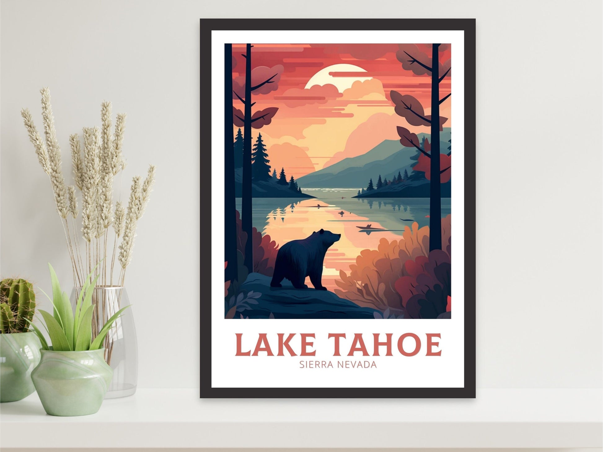 Lake Tahoe Travel Poster | Lake Tahoe Illustration | Lake Tahoe Wall Art | Sierra Nevada Poster | Lake Tahoe Home Décor | ID 195