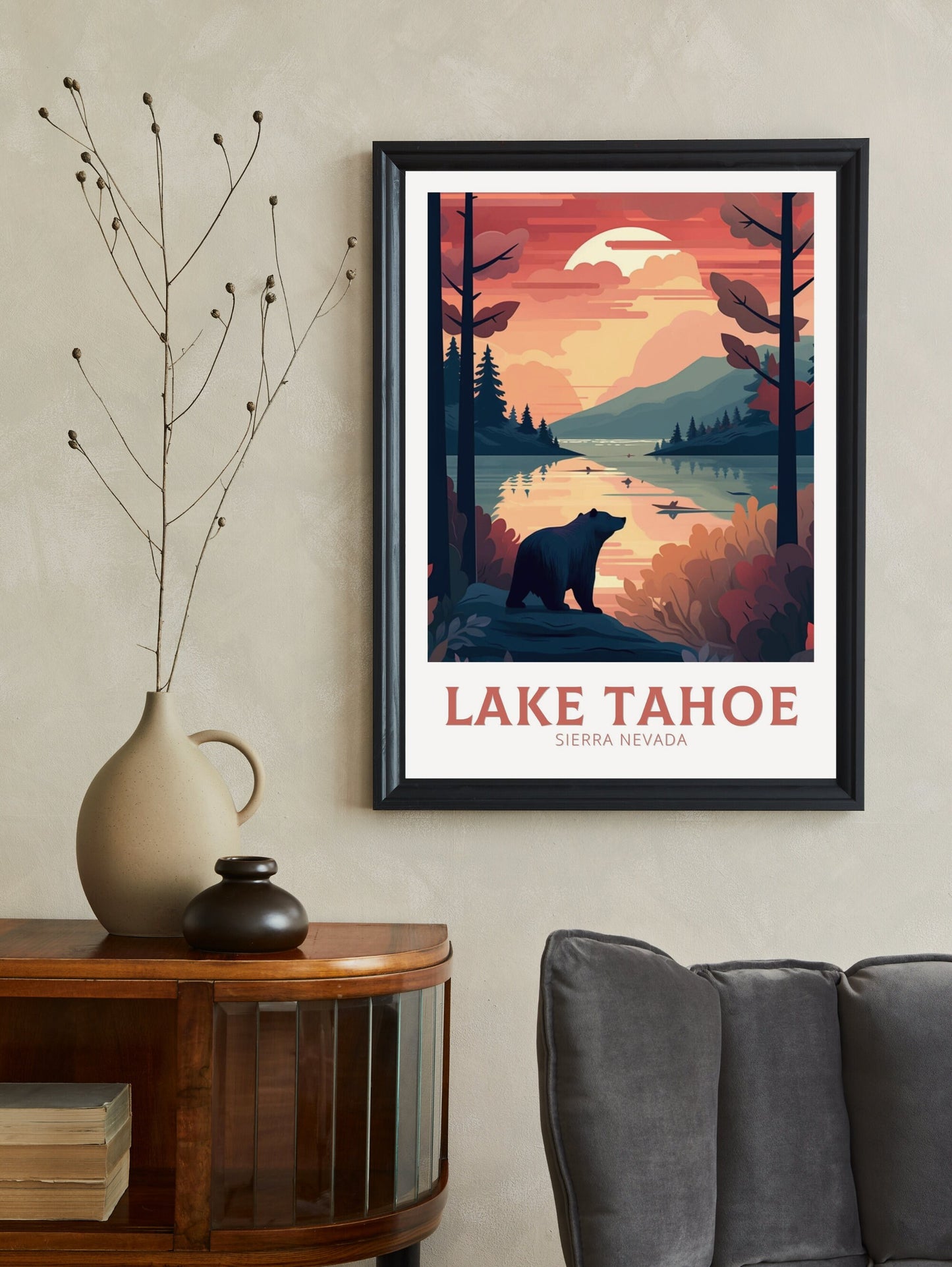 Lake Tahoe Travel Poster | Lake Tahoe Illustration | Lake Tahoe Wall Art | Sierra Nevada Poster | Lake Tahoe Home Décor | ID 195