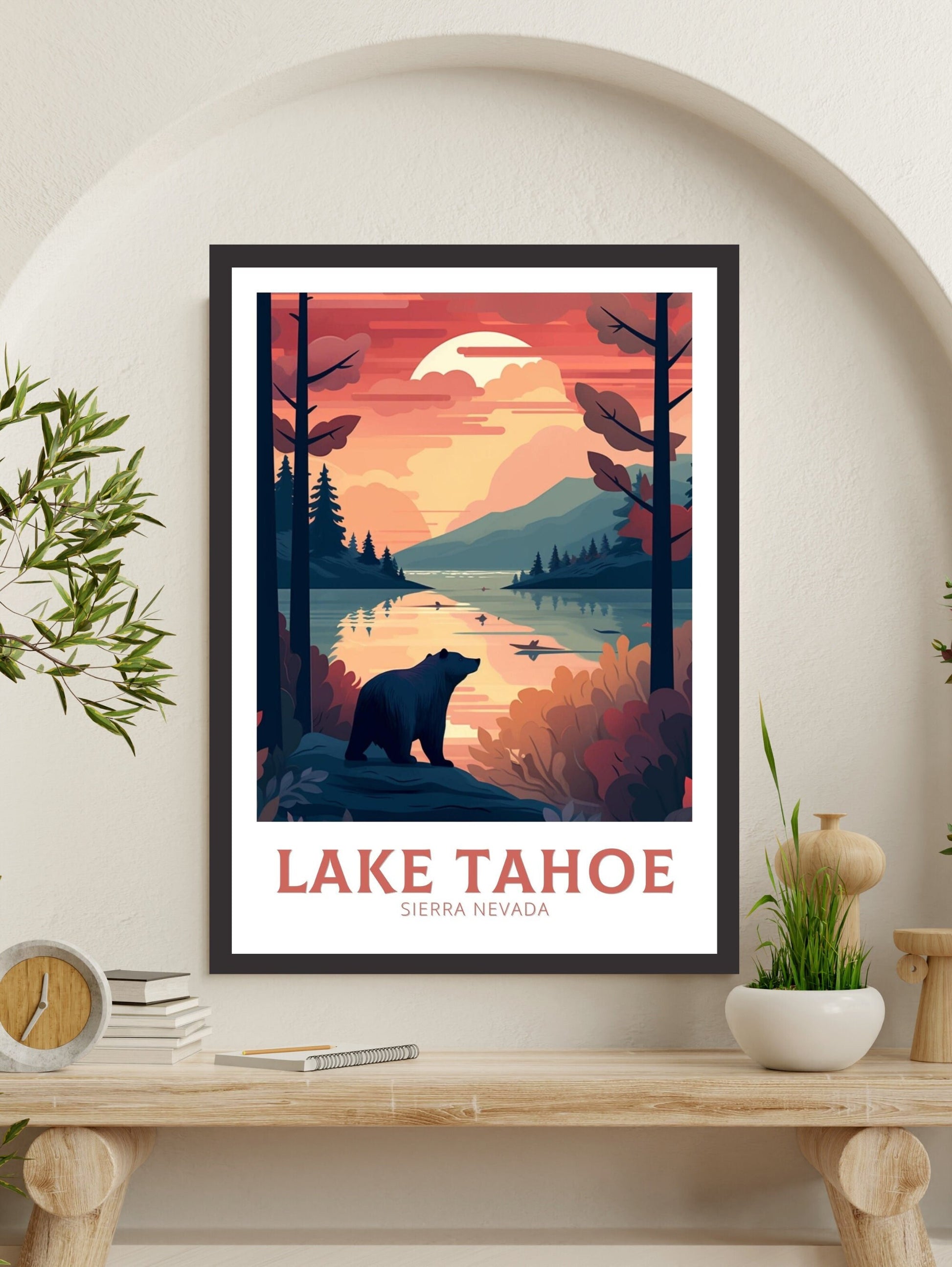 Lake Tahoe Travel Poster | Lake Tahoe Illustration | Lake Tahoe Wall Art | Sierra Nevada Poster | Lake Tahoe Home Décor | ID 195