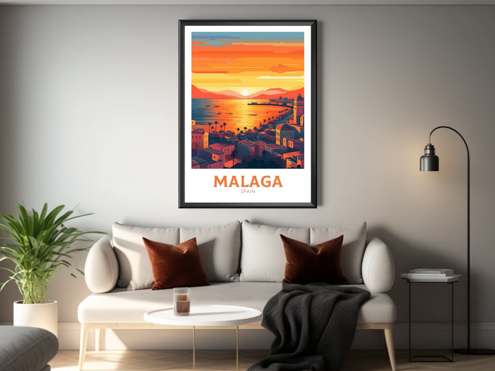 Malaga Poster | Malaga Print | Malaga Wall Art | Spain Travel Print | Malaga Illustration | Minimalist Cityscape | Spain Poster | ID 197