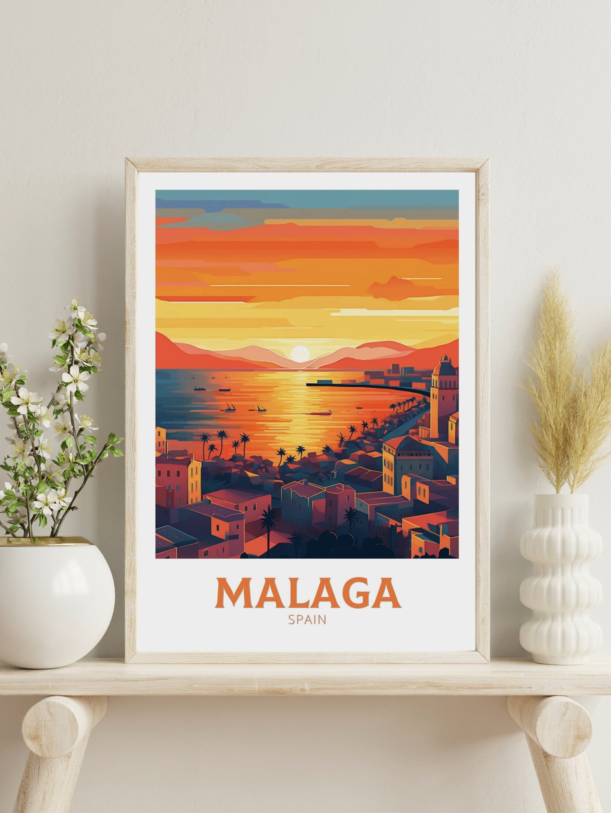 Malaga Poster | Malaga Print | Malaga Wall Art | Spain Travel Print | Malaga Illustration | Minimalist Cityscape | Spain Poster | ID 197