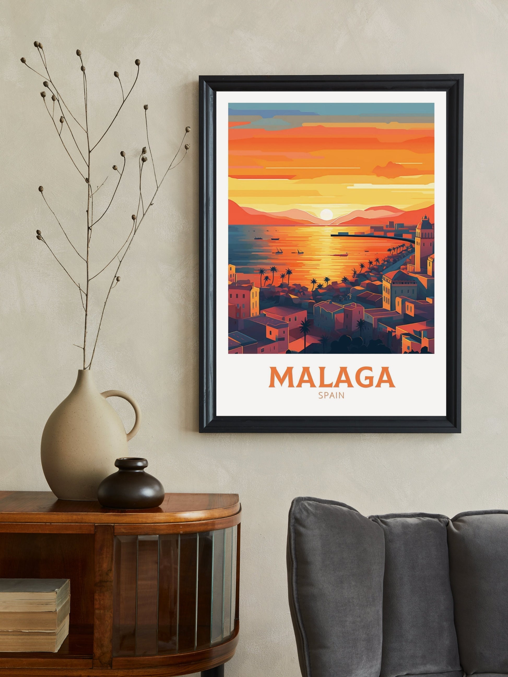 Malaga Poster | Malaga Print | Malaga Wall Art | Spain Travel Print | Malaga Illustration | Minimalist Cityscape | Spain Poster | ID 197